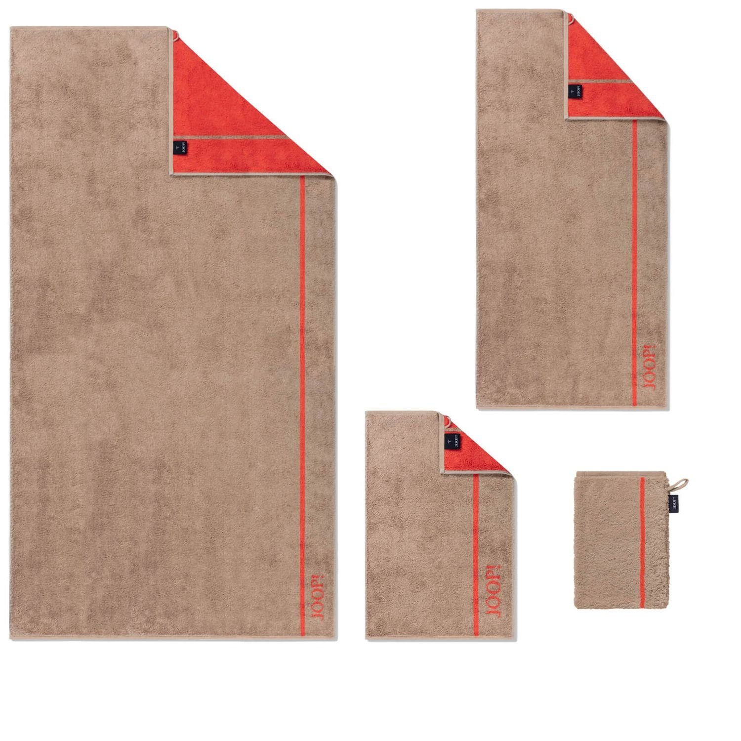 Joop! Handtuch Duschtuch Lines Doubleface 1680 Unifarben, 32 Streifen Sand, (1-St), Walkfrottier