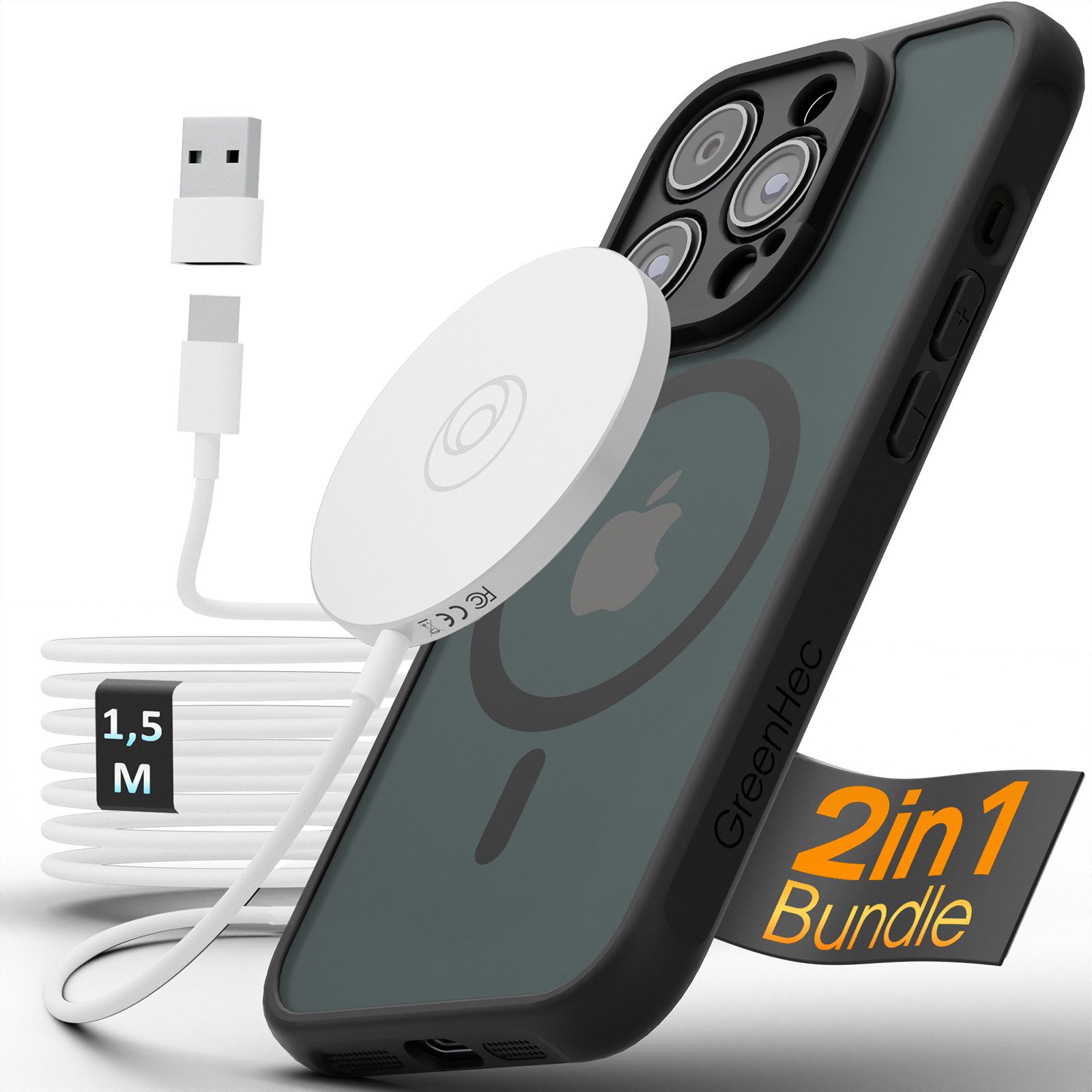 Frosted Black Handyhülle PowerGrip Magnet für iPhone & MagSafe Wireless Charger