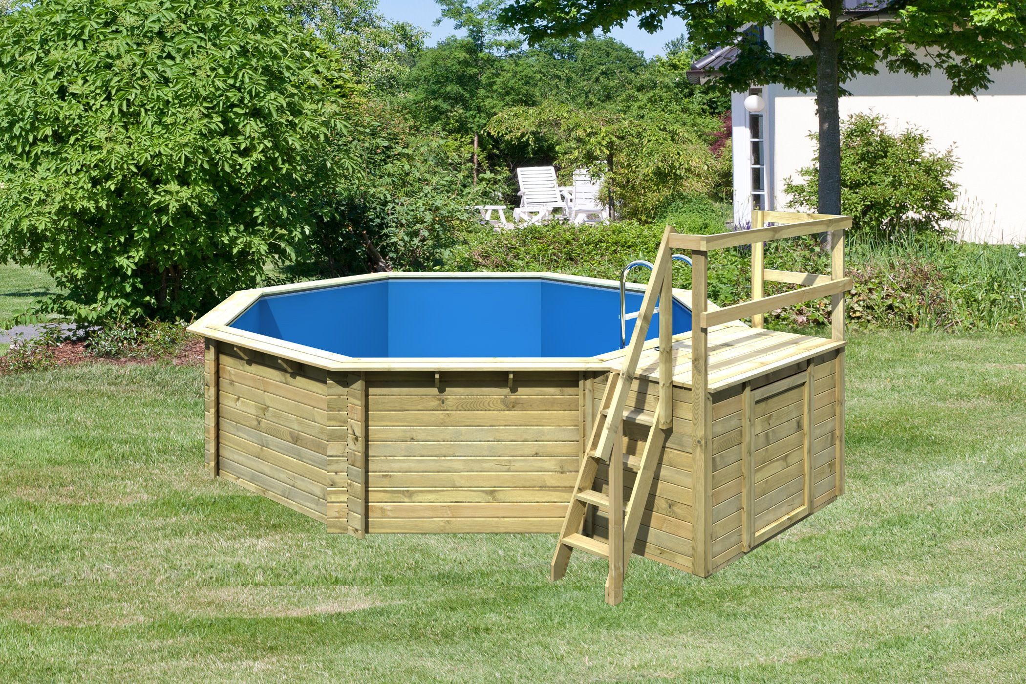 Karibu Achteckpool Massivholzpool kdi Schwimmbecken Gartenpool, Massivholz, witterungsbeständig, wetterfest