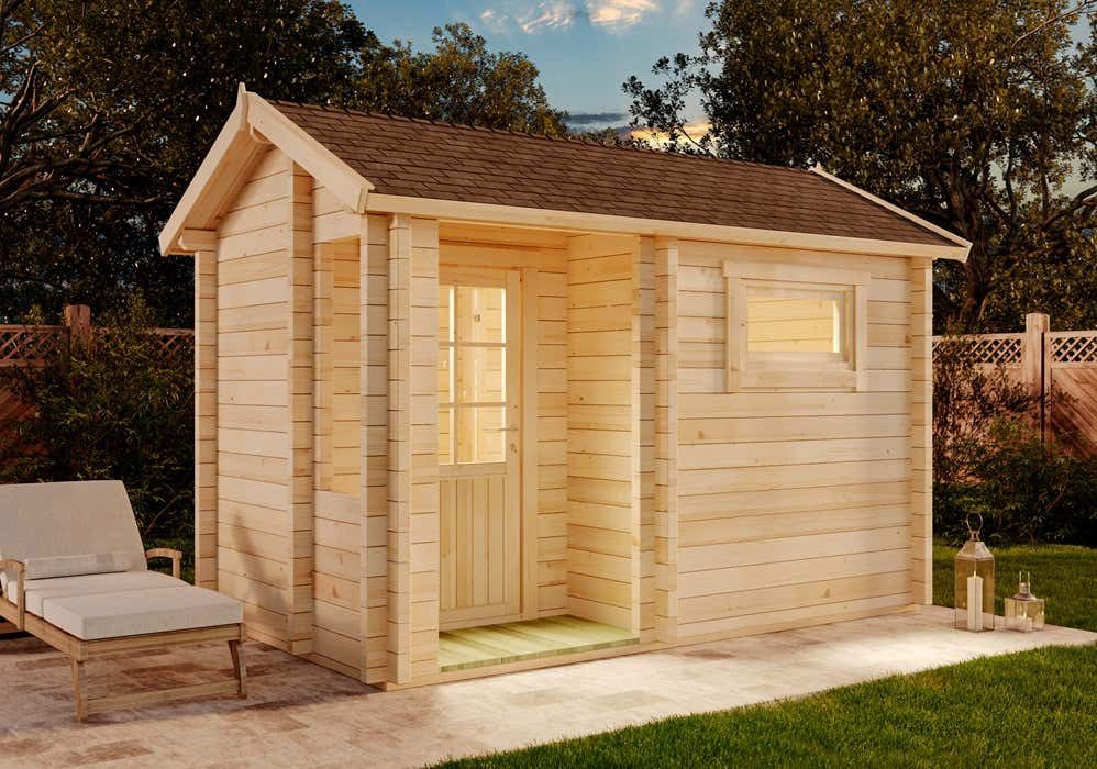 FinnTherm Saunahaus Basel-70, BxTxH: 407 x 250 x 270 cm, 70 mm, in Naturbelassen Inkl. Fußboden
