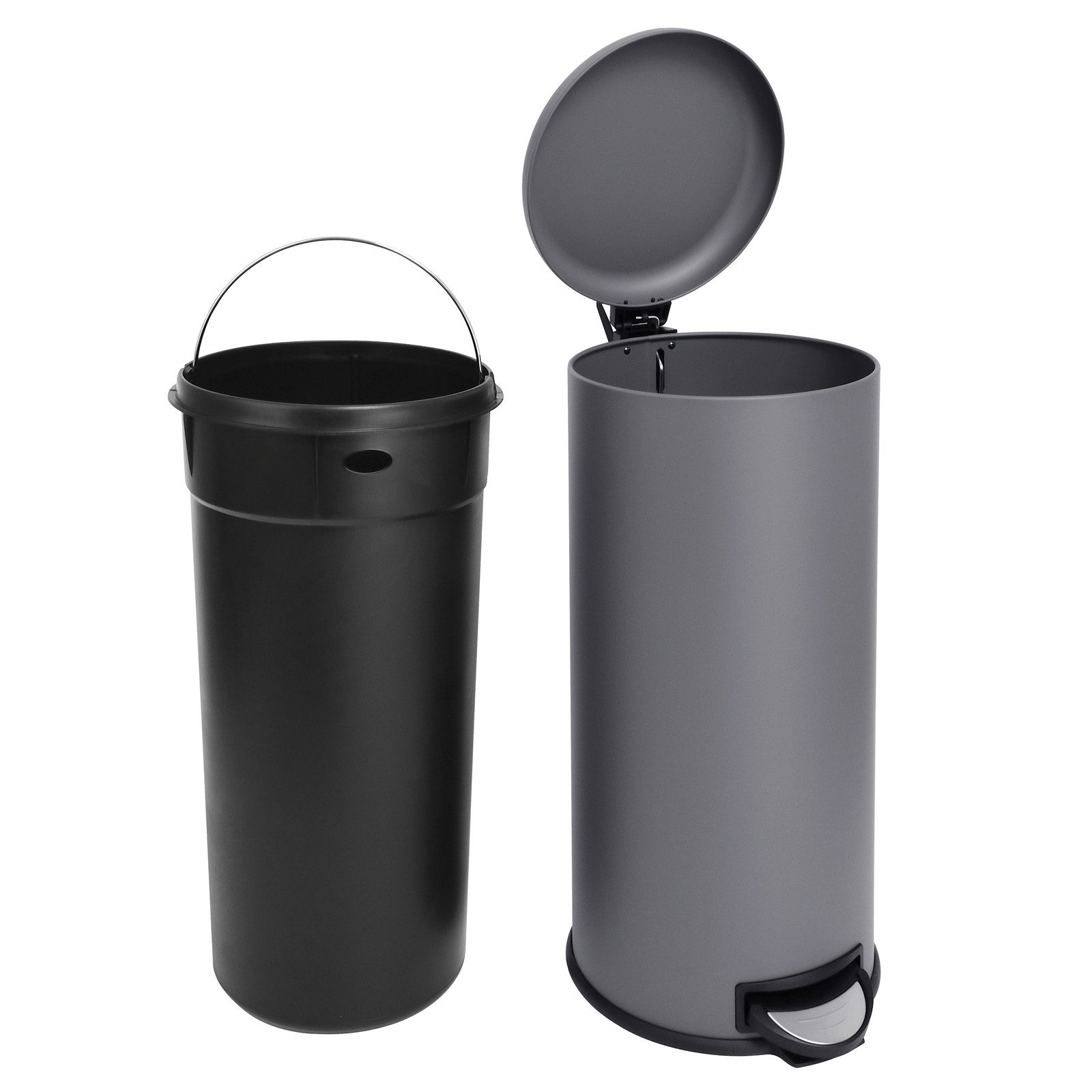 SVITA Mülleimer, Treteimer, Inneneimer, 30 Liter, pulverbeschichteter Stahl, grau