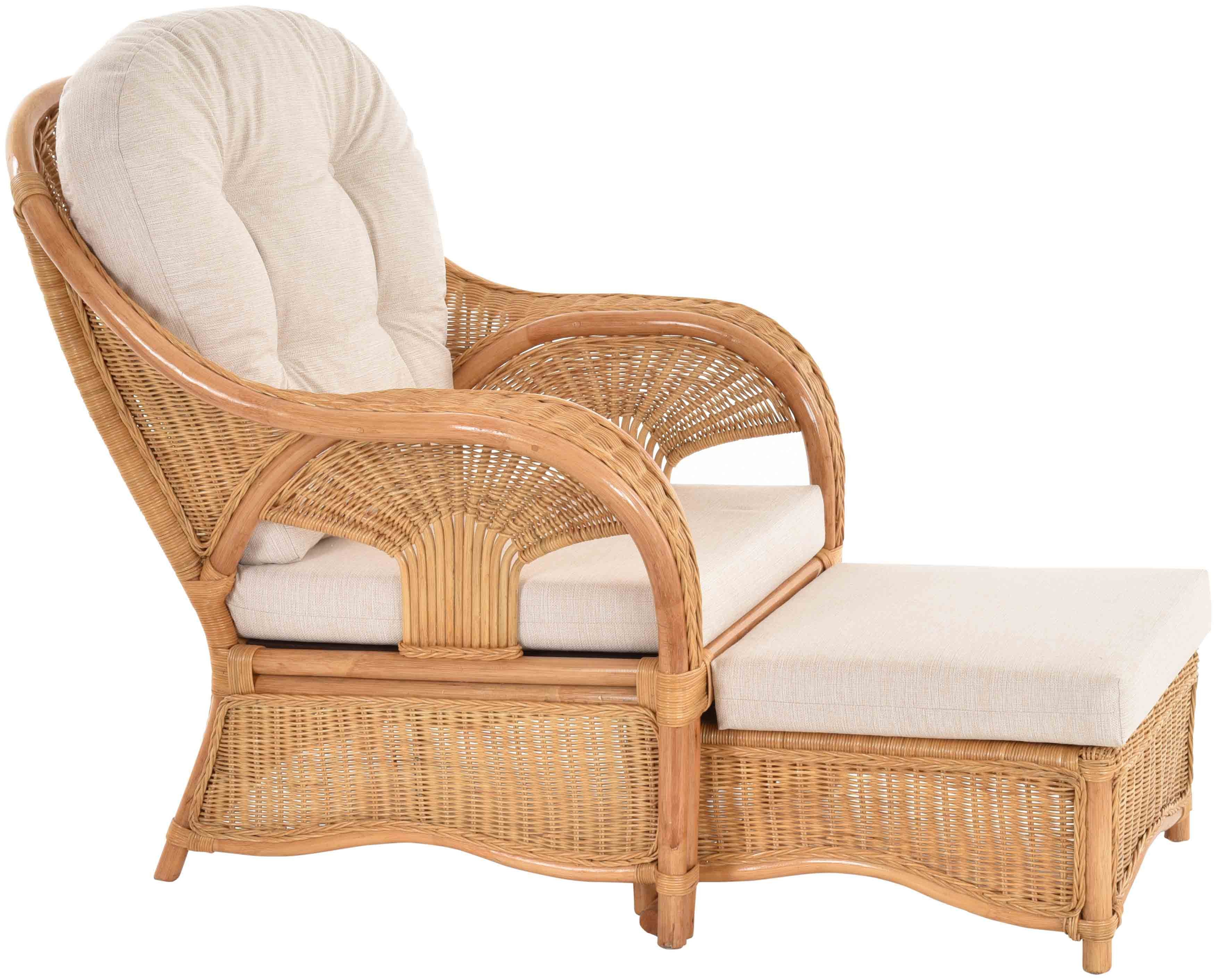 Krines Home Relaxsessel Rattan Sessel Palm Rattanmöbel Lounge Wohnzimmersessel mit Polster (Relaxsessel mit Hocker), Wintergarten Sessel mit Hocker