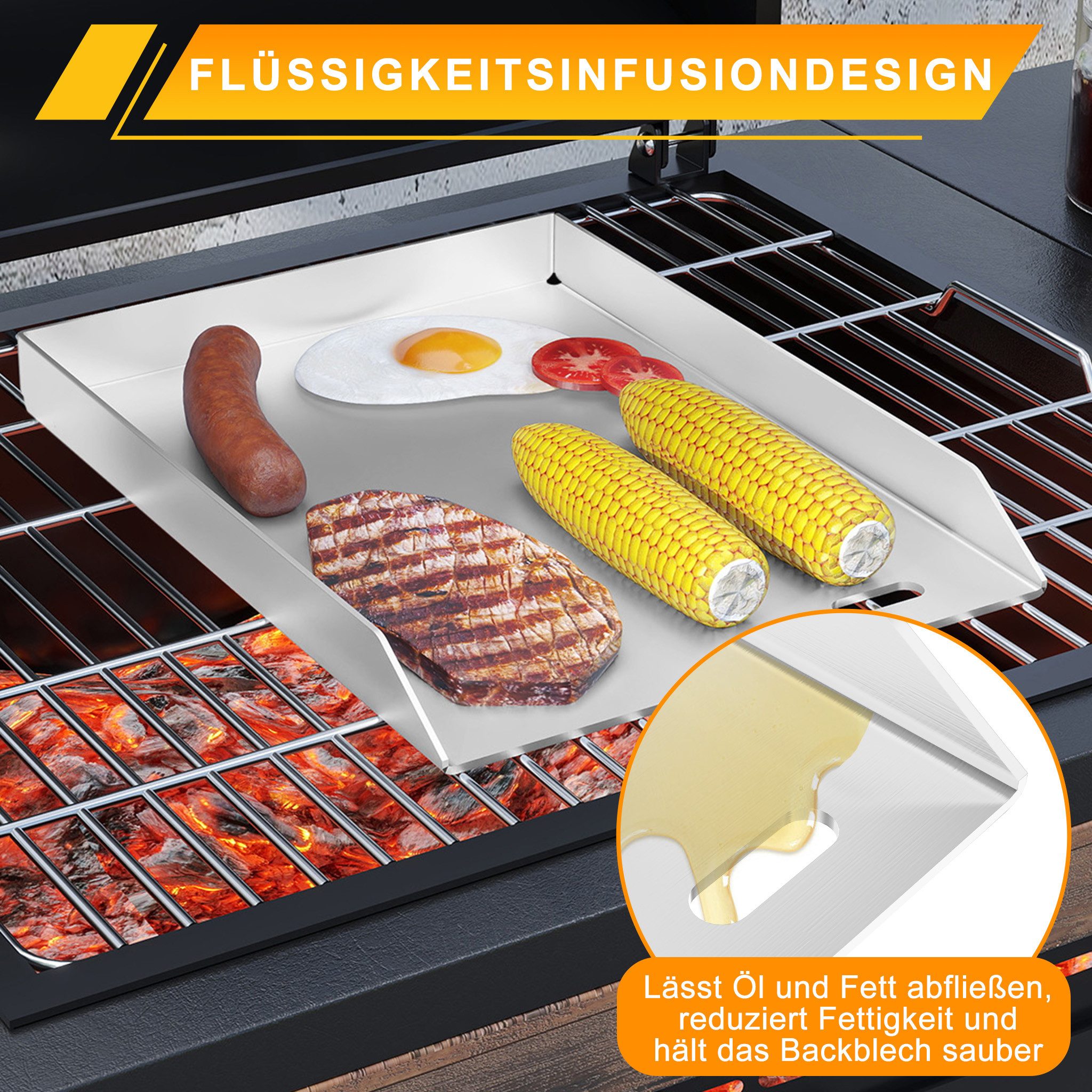 FIVMEN Grillplatte Edelstahl Grill Platte Set BBQ Plancha Gasgrills Universal Grillschale, für Gleichmäßige Hitzeverteilung Inbegriffen Grillspachtel – Bild 3 von 5