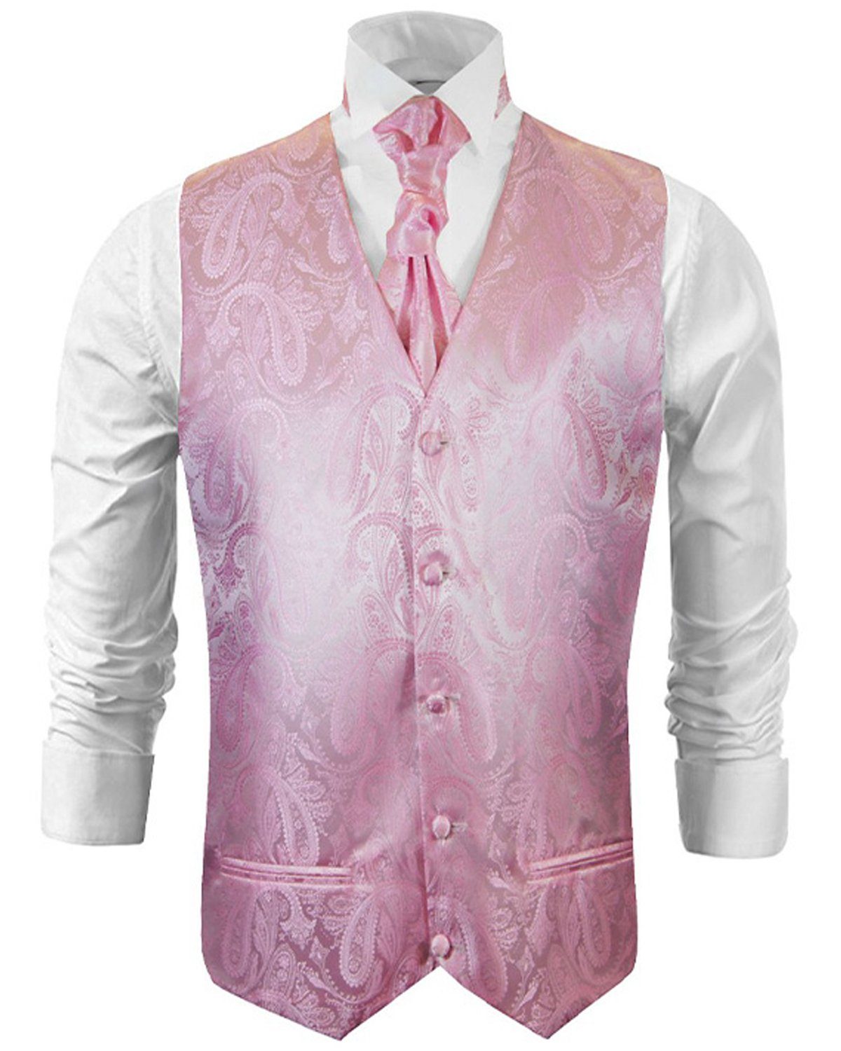 Anzugweste Herren Hochzeitsweste mit Plastron Set 2tlg pink paisley - Bräutigam