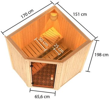 Karibu Sauna Fausin, BxTxH: 170 x 151 x 198 cm, 68 mm, mit Ofen 9 kW ext. Strg.