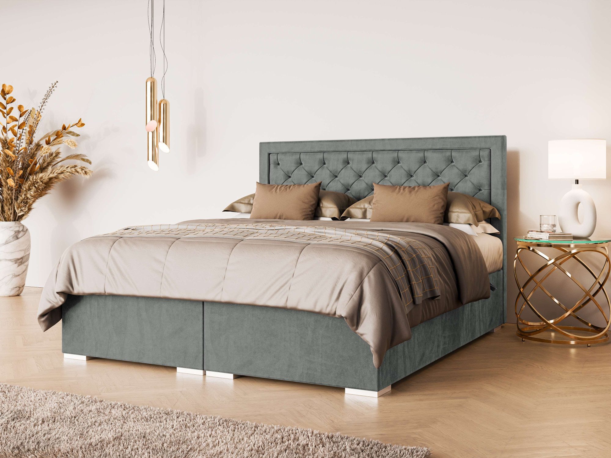 Leonique Polsterbett SACY mit Matratze und Topper, in 2 Breiten (160 und 180 cm), Boxspringbett mit Kopfteil, Bettkasten, Matratze (BFK/TFK) und Topper