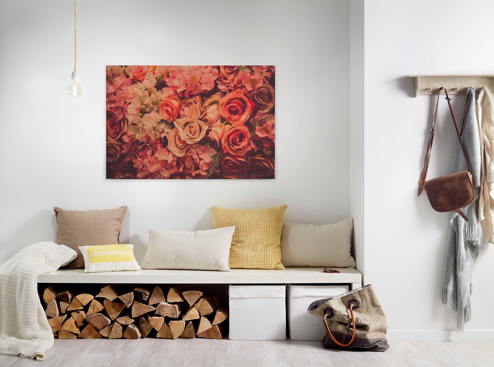 Überwältigende Qualität A.S. Création St), Keilrahmen (1 Rosenbild Flower Leinwandbild Blumen Romantische Wall, Rosen