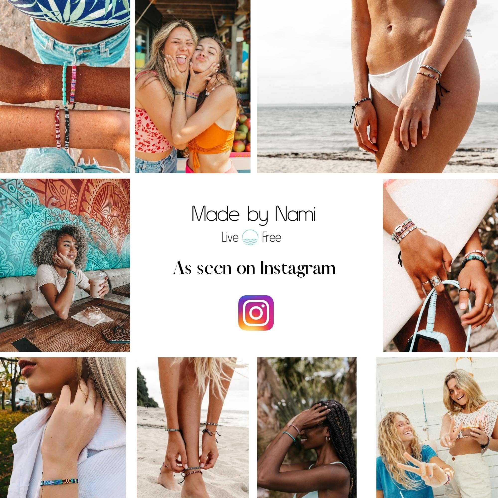 Made by Nami Freundschaftsarmband Boho Surfer Strand Festival Accessoires, Ethno Hippie Style 100% Wasserfest Verstellbar