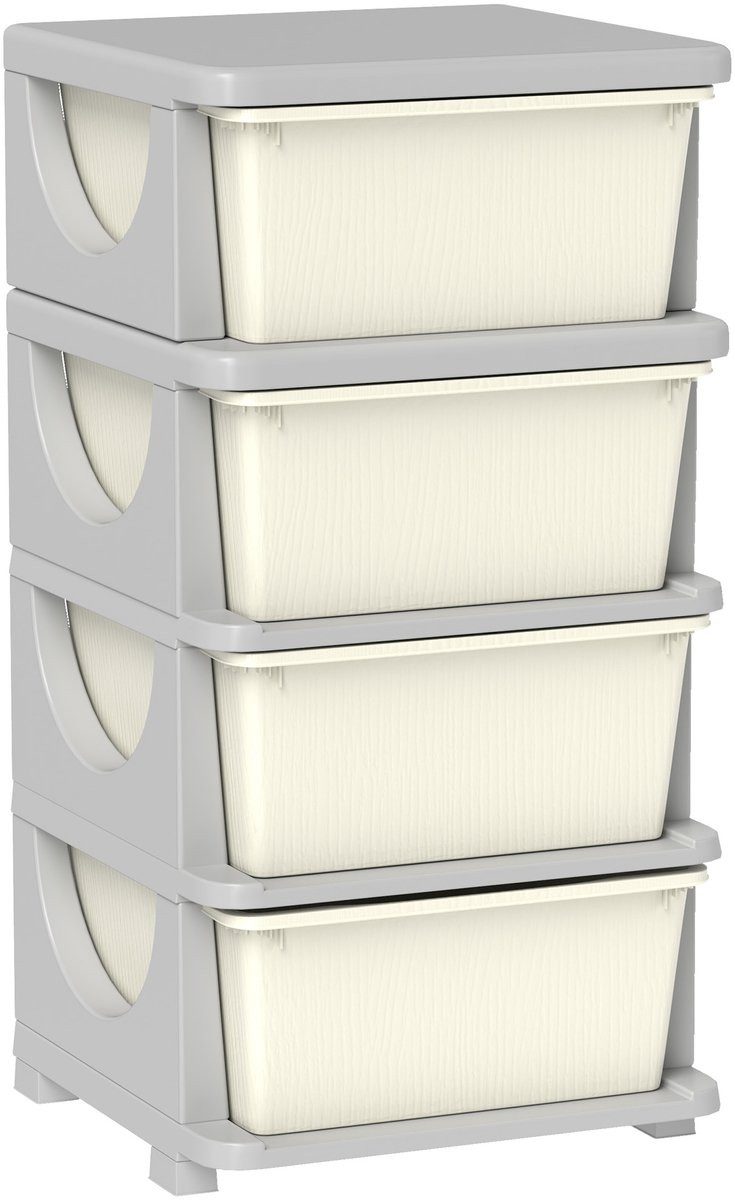 HOMCOM Stauraumschrank Ladekast mit 4 Schubladen - Kinderzimmer Organizer - Cremeweiß (Set, 1-St., 1er Set) Anti-Rutsch- Oberfläche, stapelbar, wasserbeständig