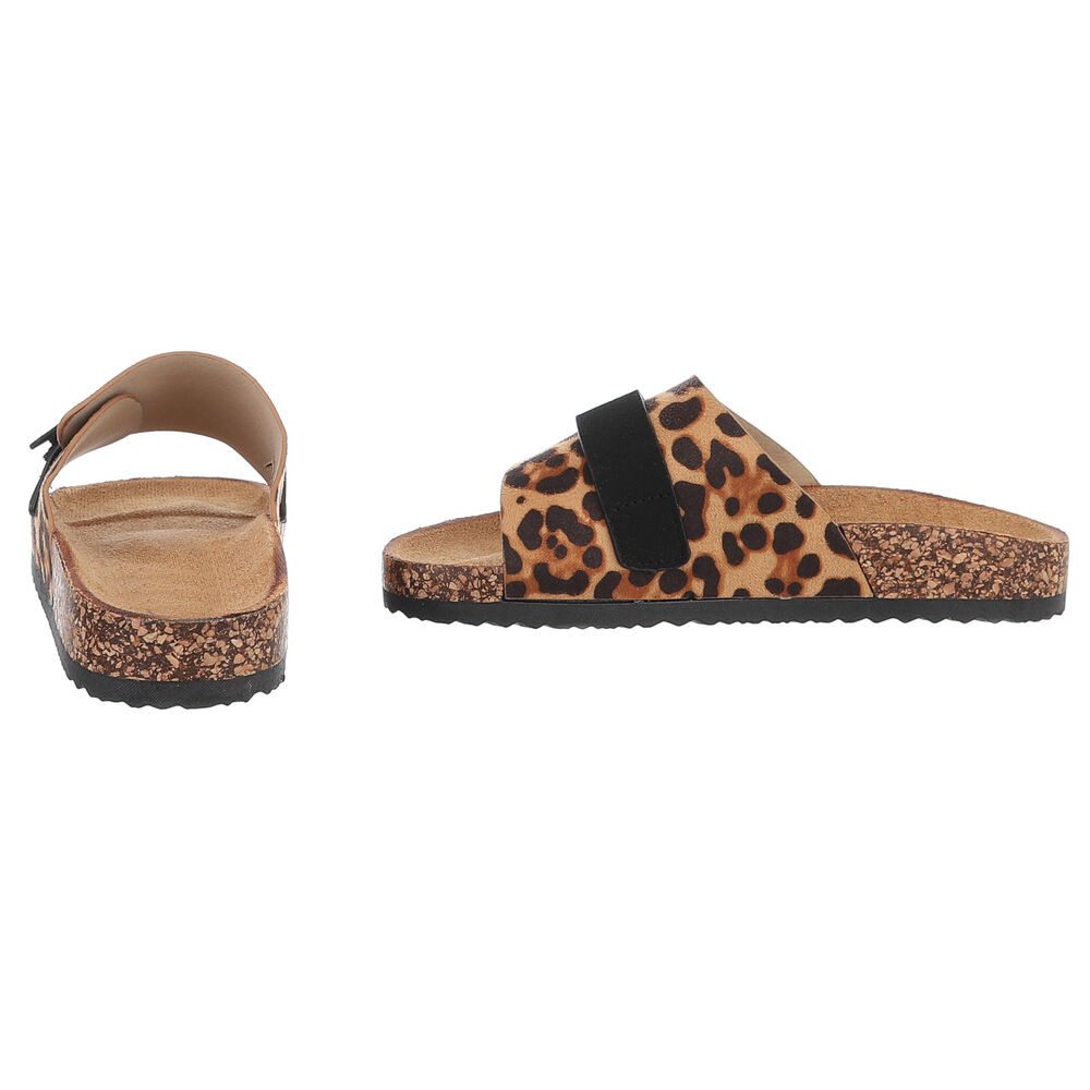 Ital-Design Bequeme Damenschuhe mit Klettverschluss für die Freizeit Pantolette (89852808) Flach Pantoletten in Braun
