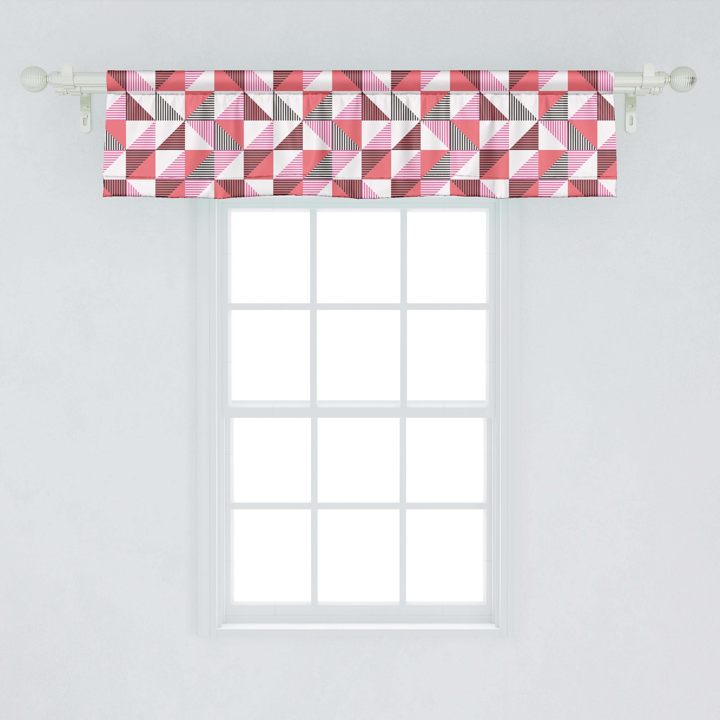 Scheibengardine Vorhang mit Volant Halbierte Schlafzimmer Abakuhaus, Dekor Striped Küche Geometrisch Triangles Microfaser, Stangentasche, für