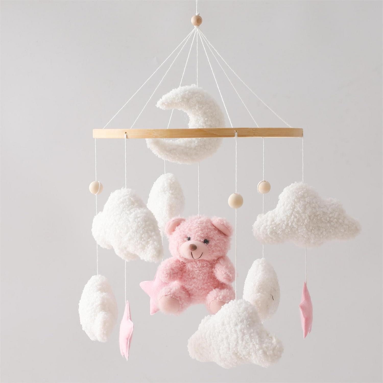 LuxusKollektion Mobile Babybett Mobile Bär Teddy Samt Kinderzimmer Dekoration Rosa Bär