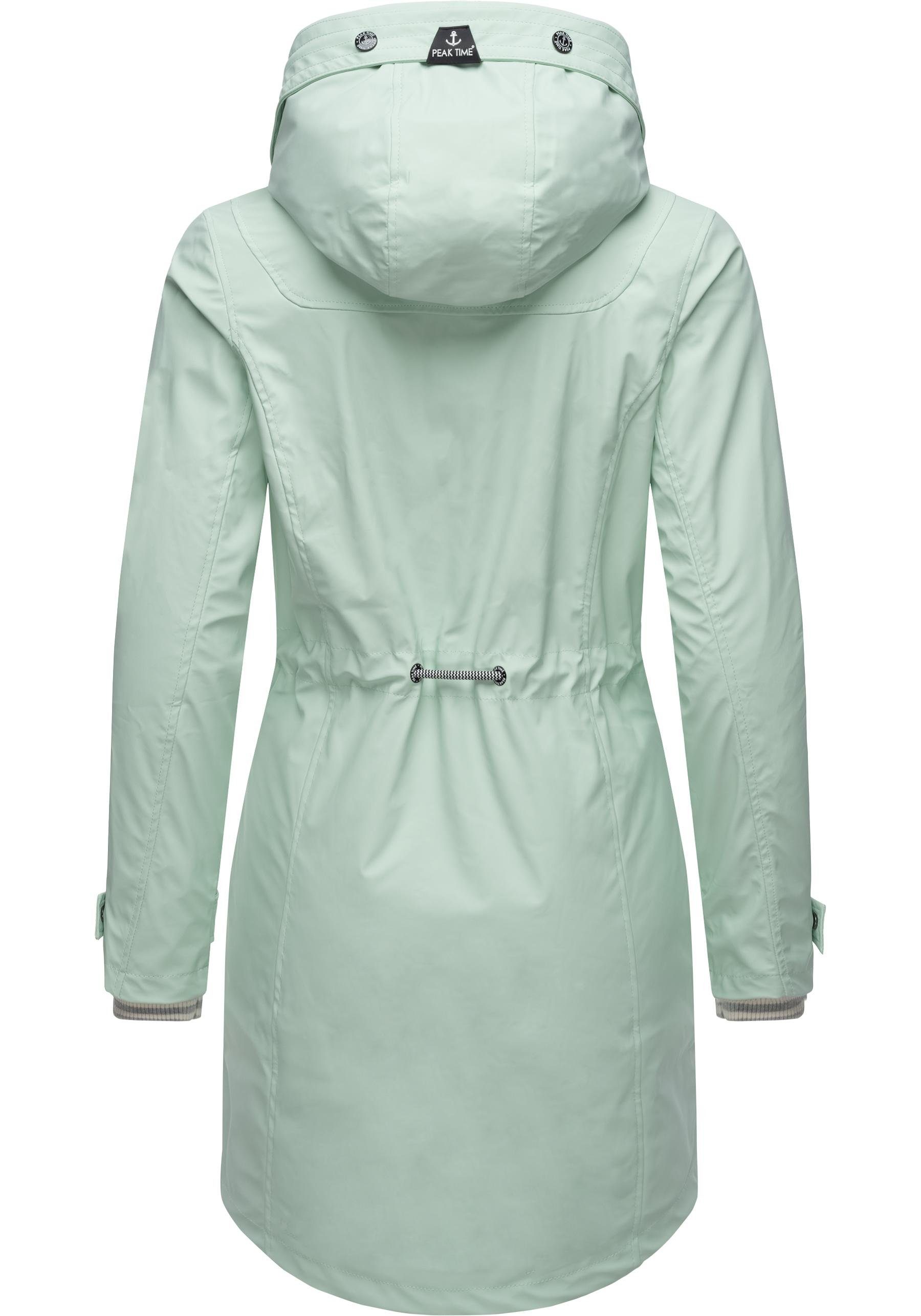 PEAK TIME Regenjacke L60042 Damen Regenmantel taillierter mint für stylisch