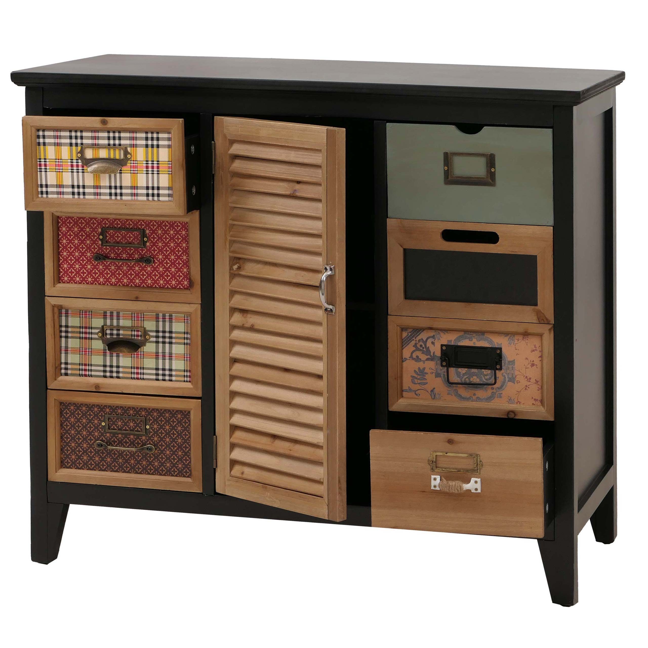 MCW Apothekerschrank MCW-O63-G Schubladenfronten im Mix aus Mustern und Farben mit Etikettenhaltern