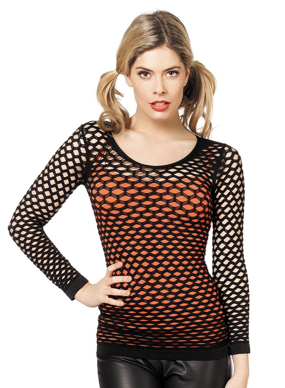 Metamorph T-Shirt Netzshirt schwarz Breitmaschiges Netzshirt mit langen Ärmeln