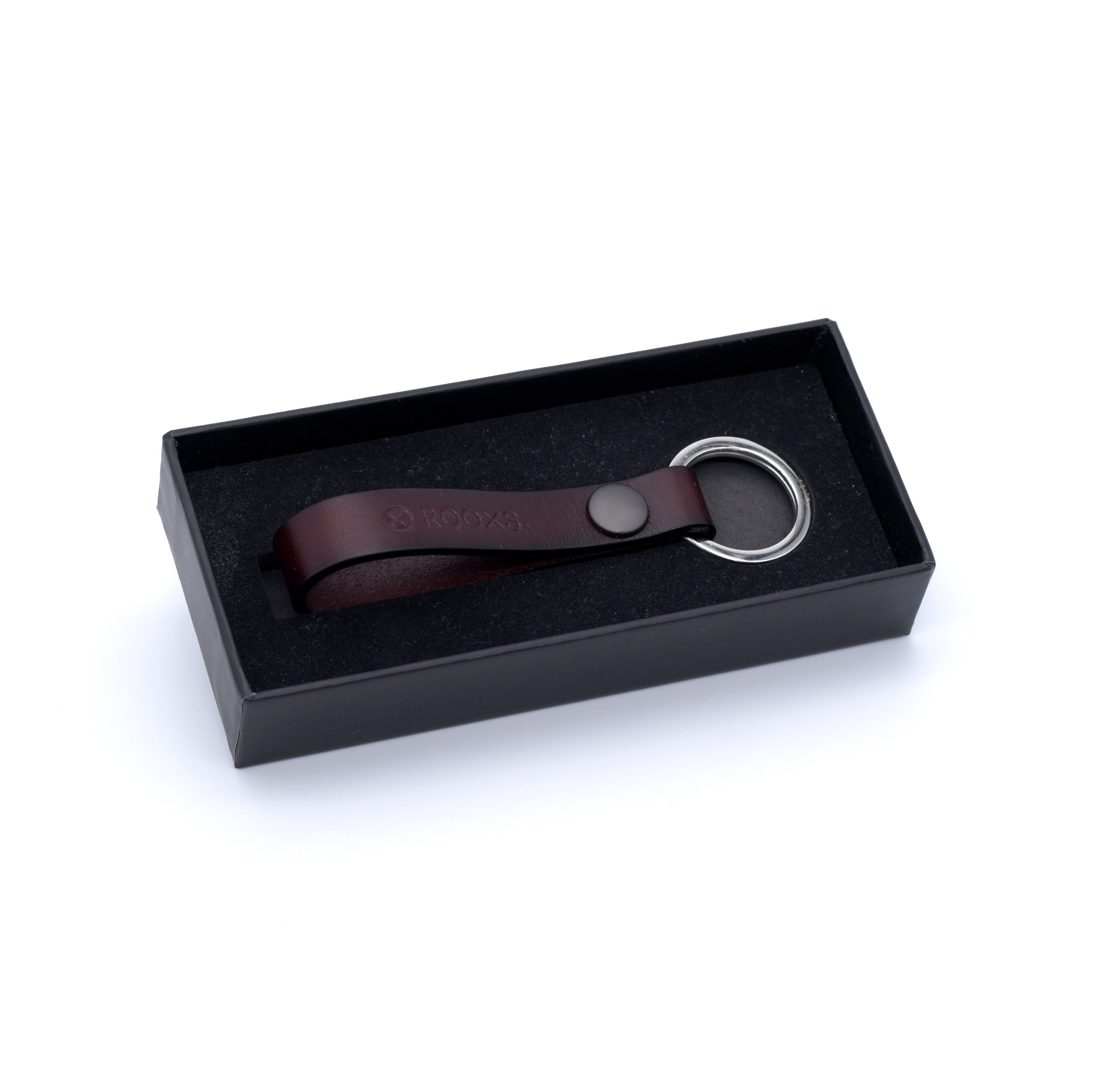 Schlüsselanhänger Schlüsselband Edelstahl aus Leder 100% Ring ROOXS Lederanhänger, Braun Echtleder mit