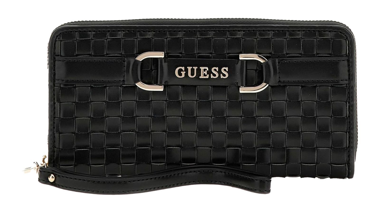 Porte-monnaie GUESS Gregoria - Format Zip Around, Nombreux Compartiments, En Polyuréthane Noir, Look élégant