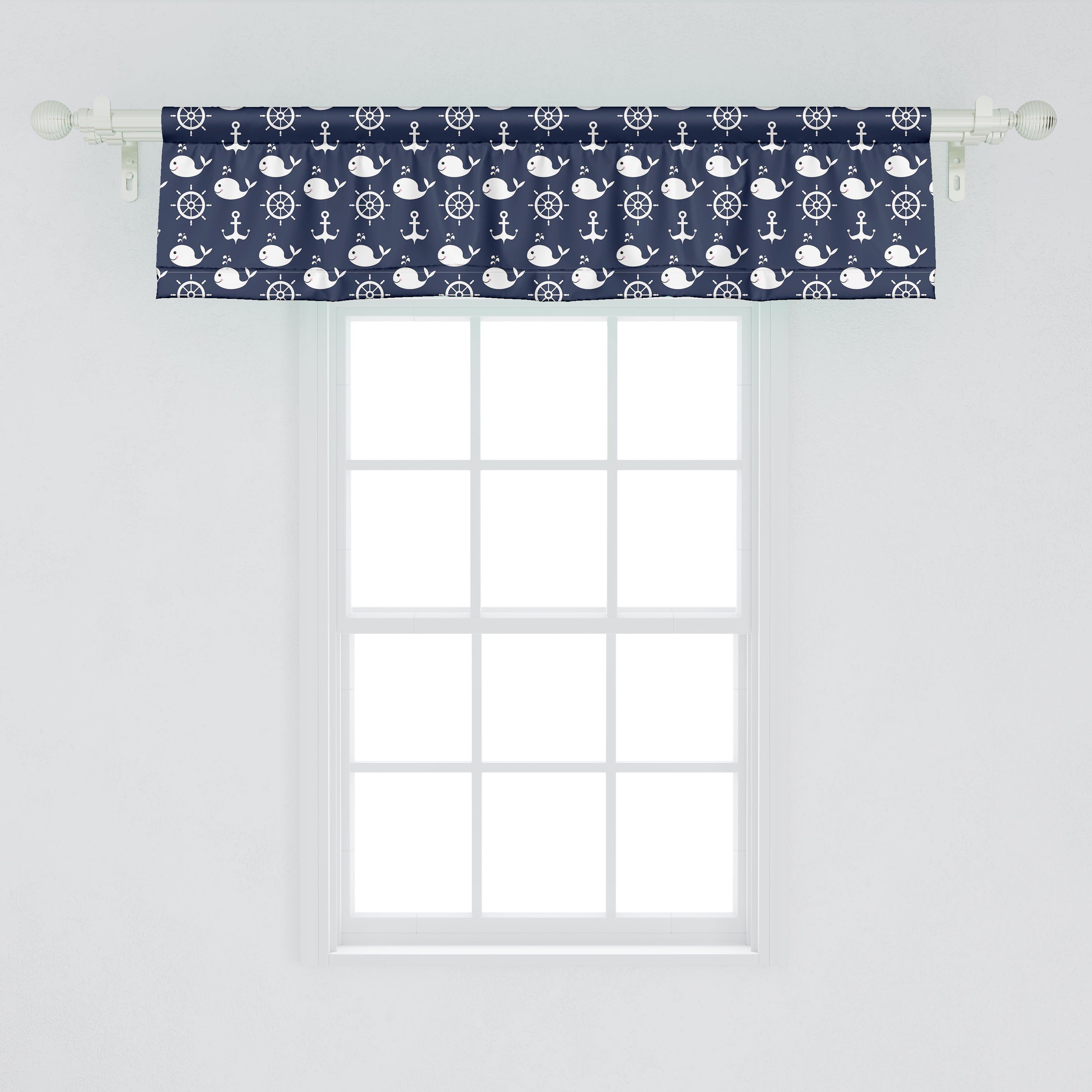 Scheibengardine Vorhang Navy Volant blau Wal für Microfaser, Abakuhaus, Küche Anchor Dekor Maritime Stangentasche, Schlafzimmer mit