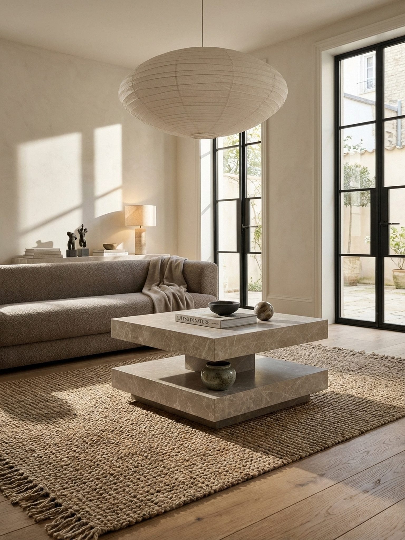KADIMA DESIGN Couchtisch Couchtisch 60x60x34 cm Sandfarben Sofatisch in Stein-Optik Modern, (Kaffeetisch Klein), Design Wohnzimmertisch mit Stauraum Quadratisch – Bild 3 von 5