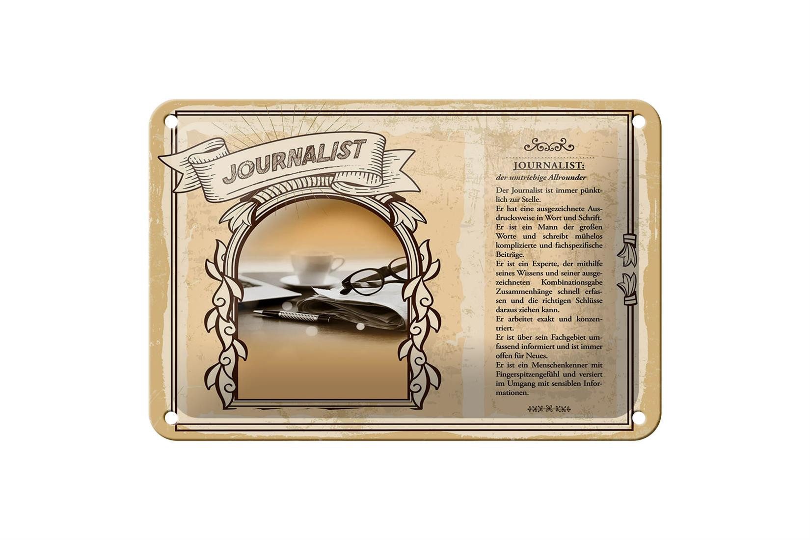 Femer GmbH Metallschild Berufe 18x12cm Journalist Informationen exakt Schild, (1 St), gewölbte Oberfläche, abgerundete Ecken, umgeschlagene Kanten