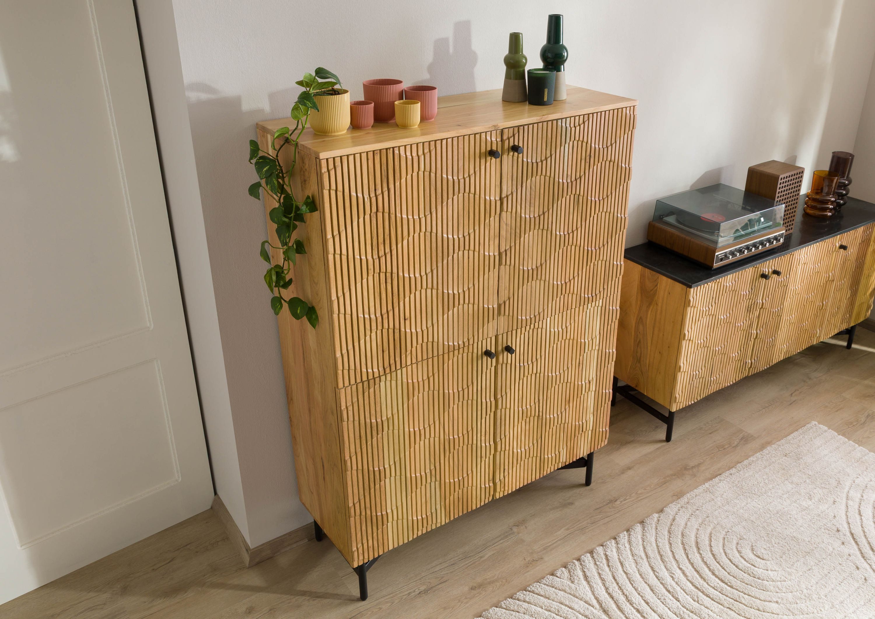 Massivmoebel24 Highboard LONDON (Massivholz), Akazie 110x40x150 natur lackiertLONDON #110