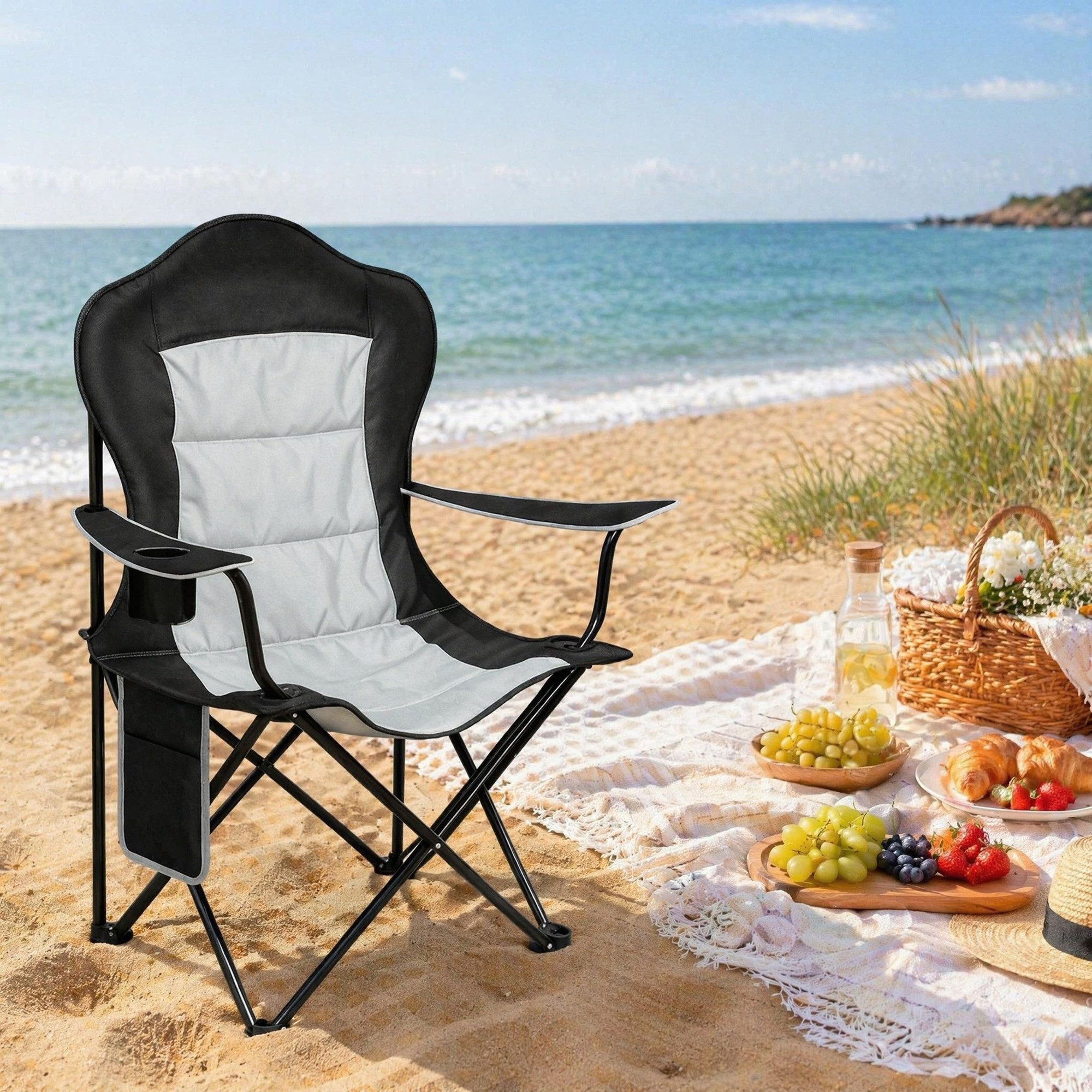 CHICFURN Campingstuhl Klappstuhl für den Außenbereich mit Tassenhalter (Packung, 1 St), Strandstuhl als Sonnenliege