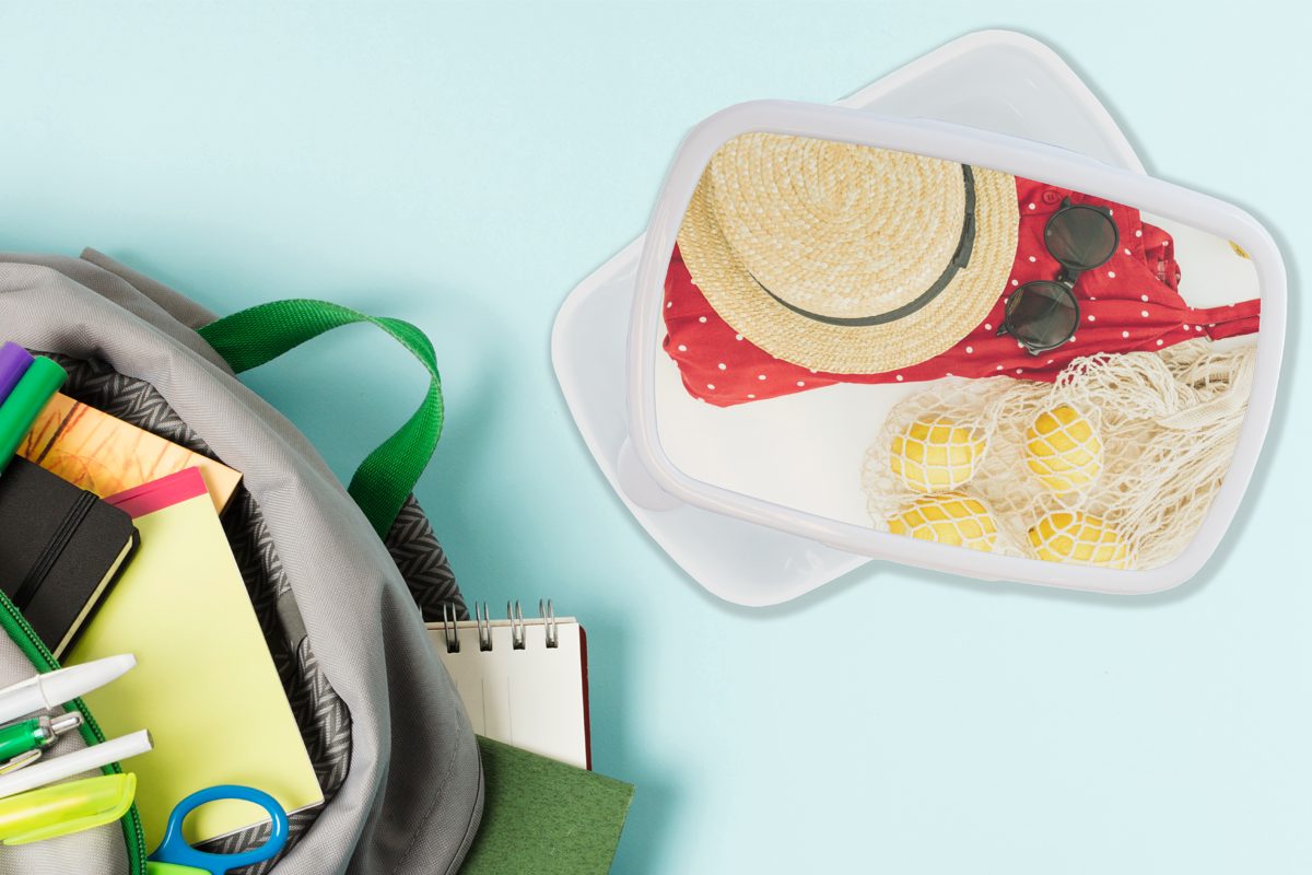 und für und für Lunchbox Hut, - Sommer Jungs Brotdose, Kunststoff, weiß Kinder Brotbox - Sonnenbrille MuchoWow (2-tlg), Mädchen Erwachsene,