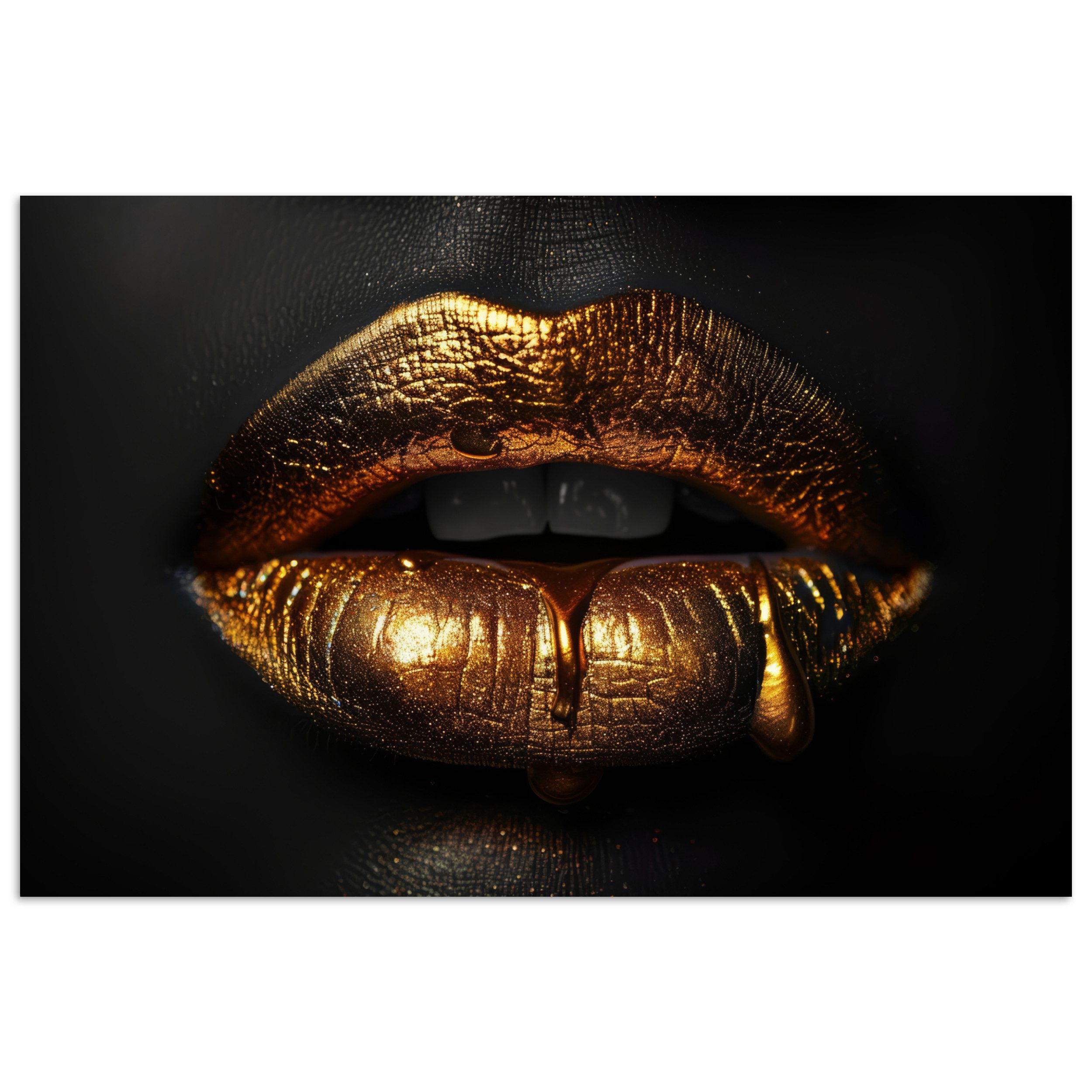 MuchoWow Poster Lippen - Gold - Abstrakt - Schwarz - Ästhetisch, (1 St), Poster ohne Rahmen, Wandbild, Wandposter, 30x20 cm