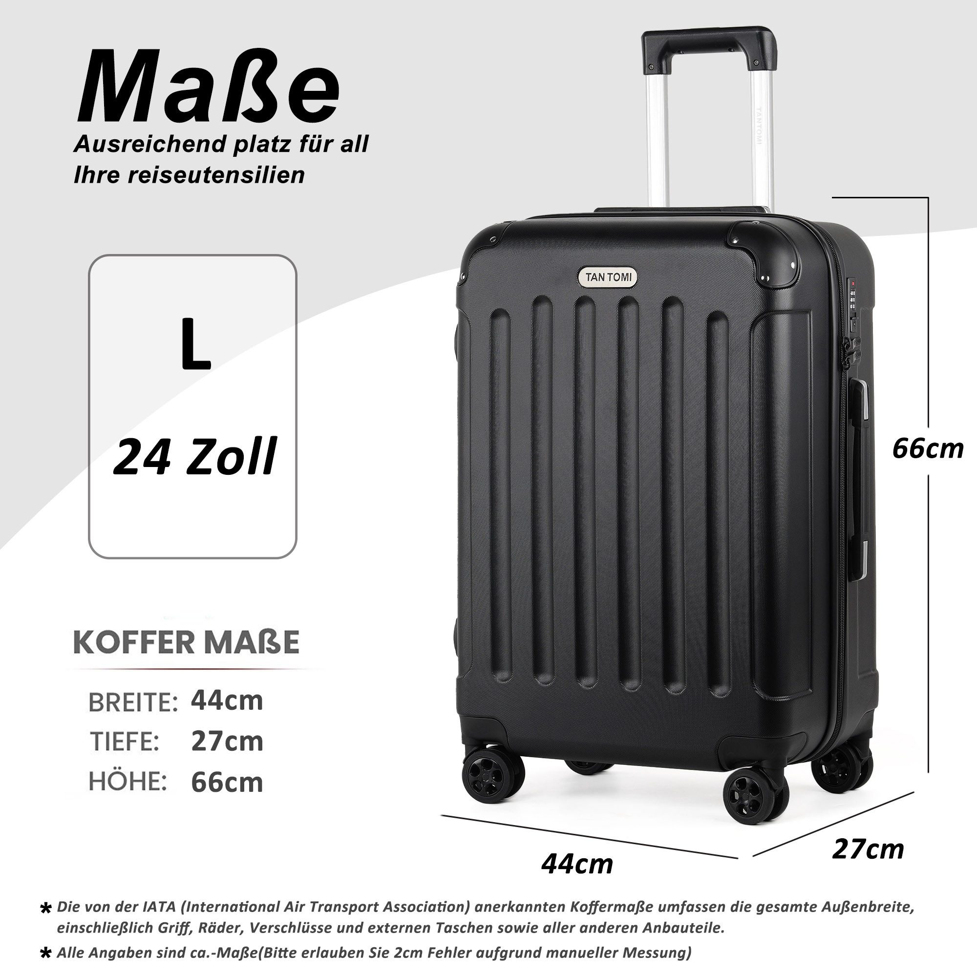 TAN.TOMI Hartschalen-Trolley ABS Handgepäck Koffer Rollkoffer Reisekoffer Hartschalenkoffer, Reisetrolley Leicht mit 4 Rollen 360° Große Kapazität Trolley – Bild 3 von 5