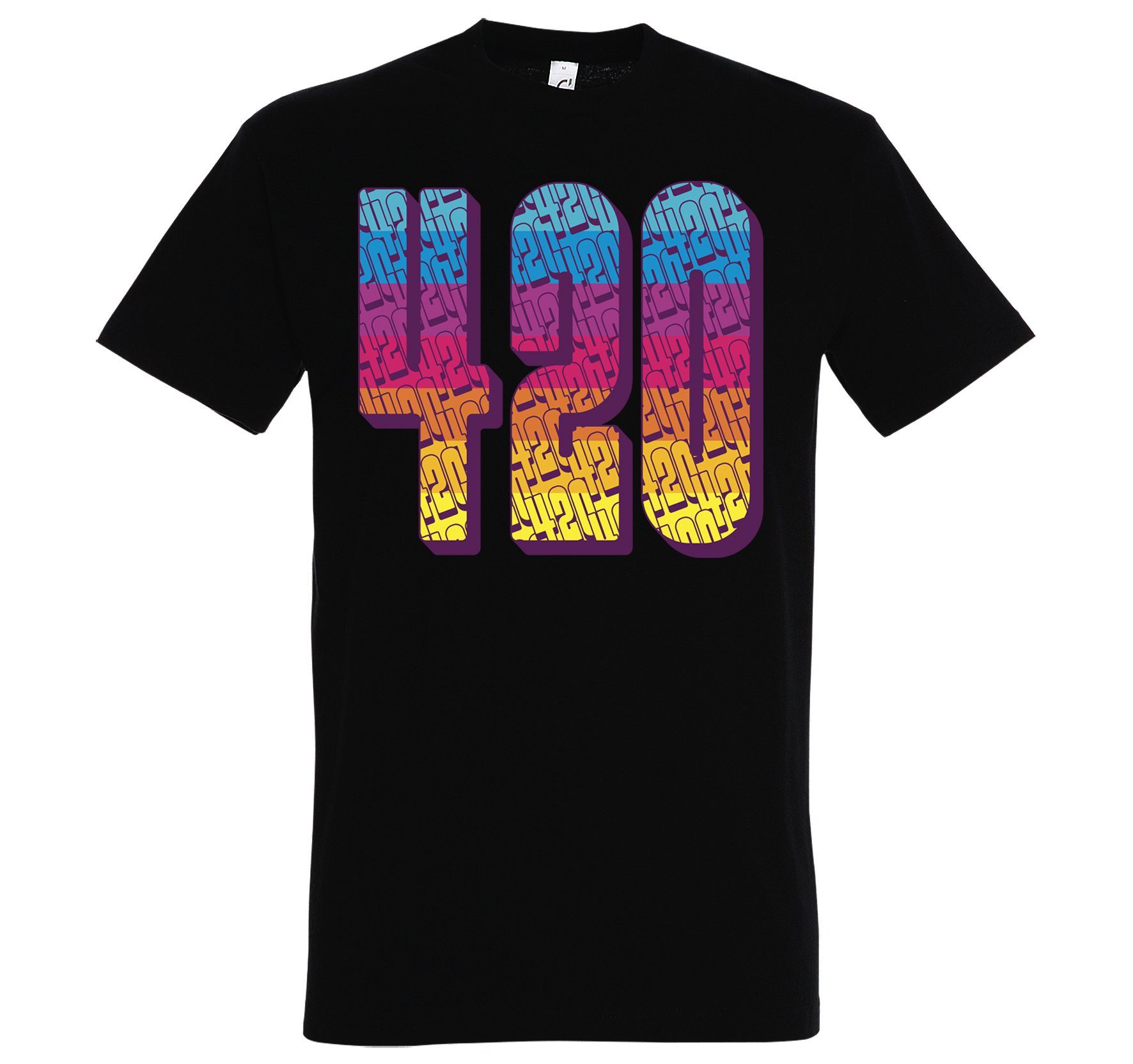 T-Shirt T-Shirt mit Trendigem Designz Regenbogen Herren Schwarz 420 Frontdruck Youth