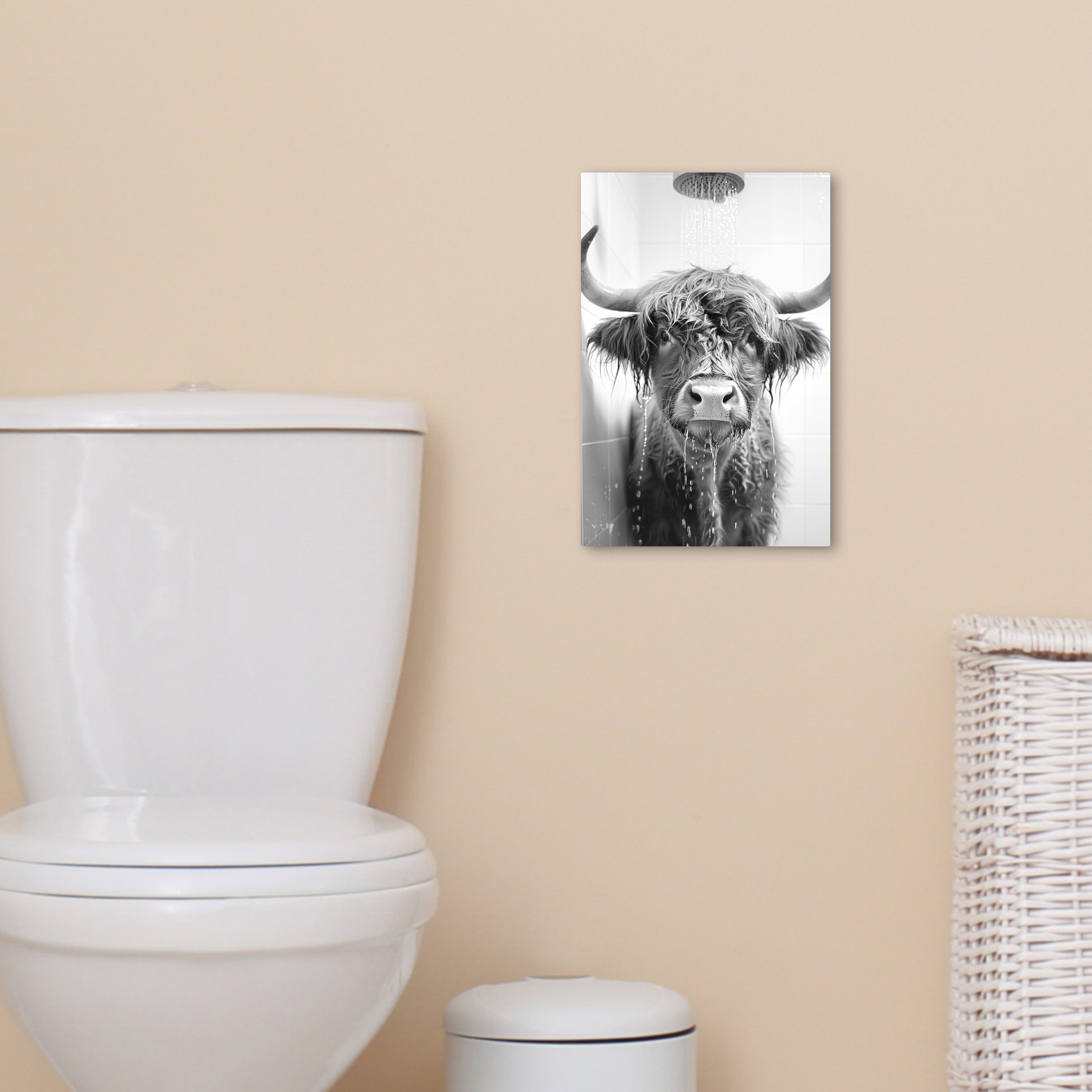 OneMillionCanvasses® Leinwandbild Schottischer Highlander - Tier - Dusche - Humor, Fotodruck (1 St), Badezimmer Deko, Bilder WC, Toilette Wanddeko 20x30 cm – Bild 5 von 5
