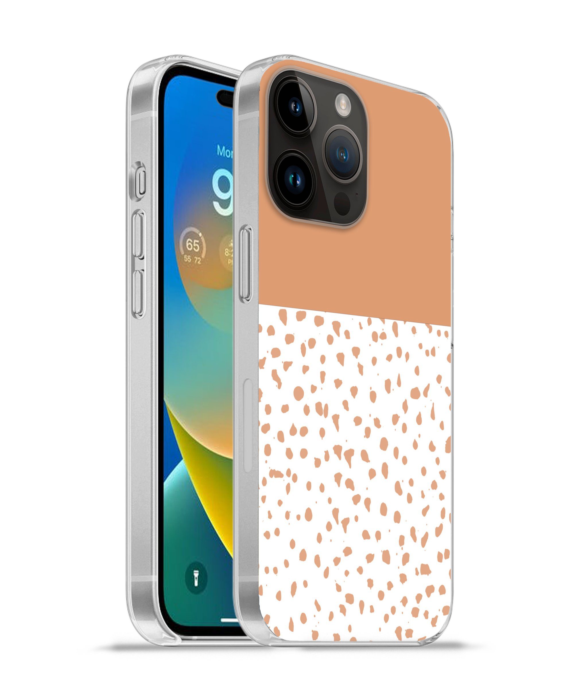 MuchoWow Handyhülle für Apple iPhone 14 Pro Max Tupfen - Orange - Weiß, Smartphone-Bumper, Print, Handy Schutzhülle Dünn