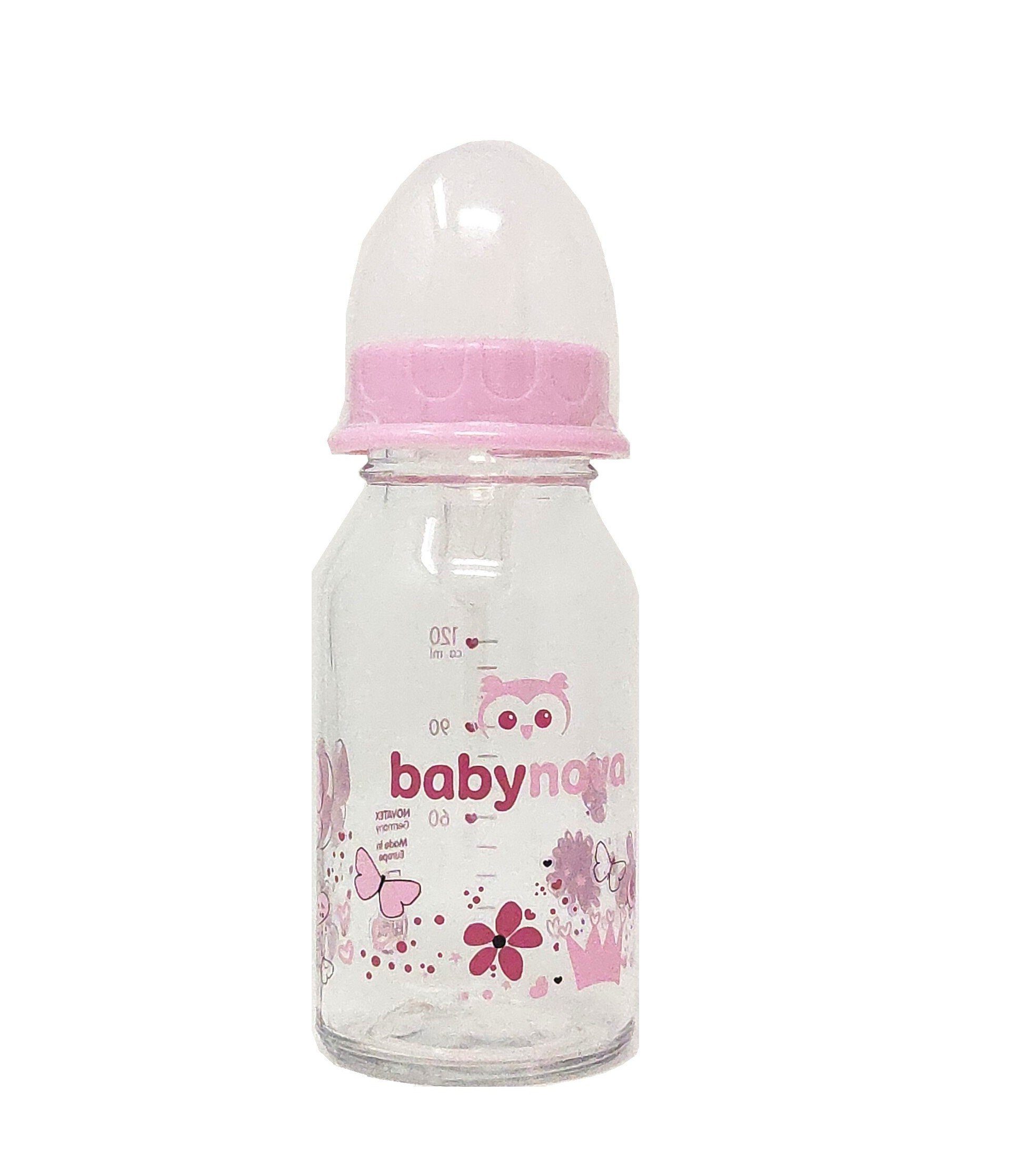 Baby-Nova Babyflasche Schmalhals Standart Glasflasche Flasche rosa 120ml