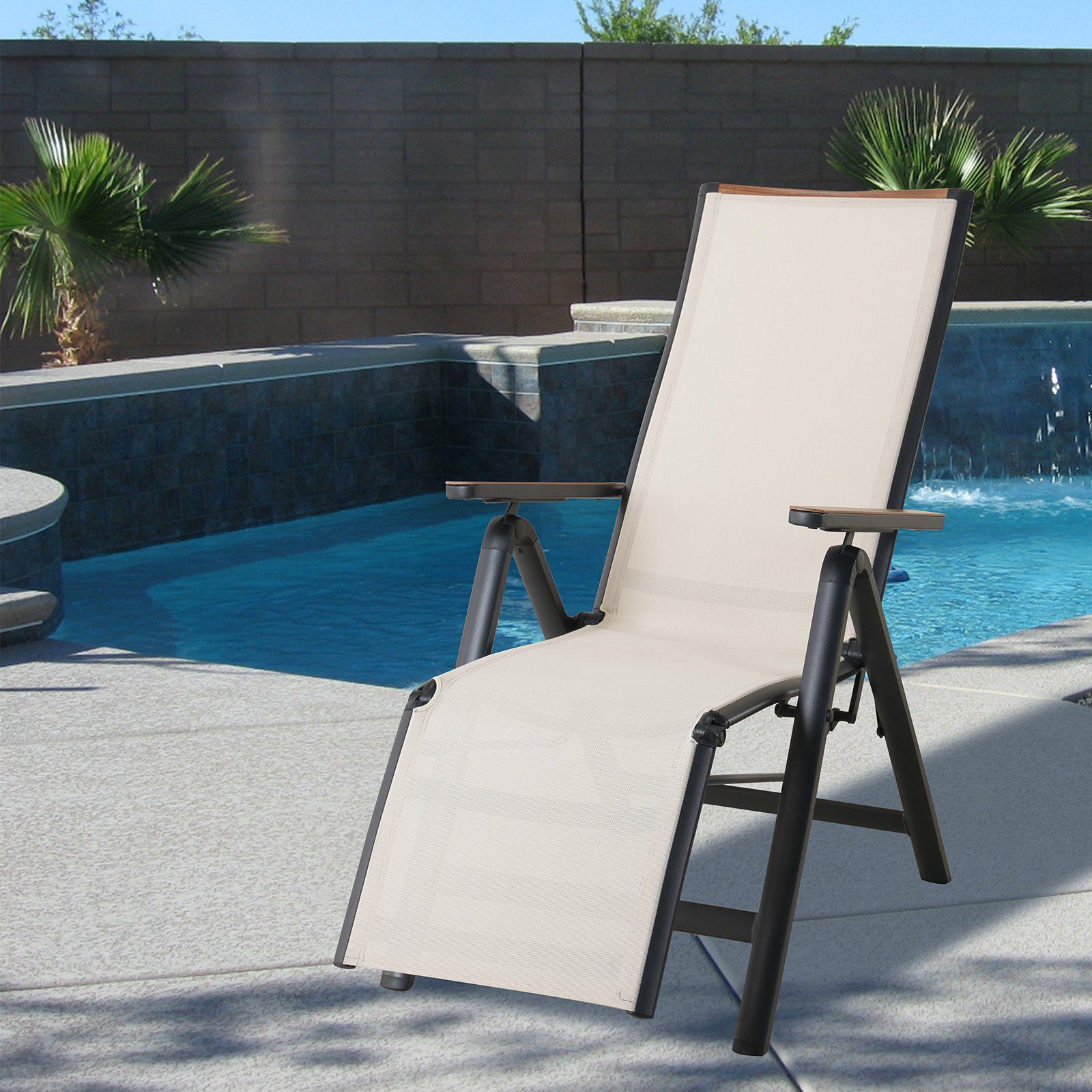 Liegestuhl, patio 6-fach Aluminium, verstellbare Rückenlehne aus verstellbar, Gartenliege Grand Beige Rückenlehne