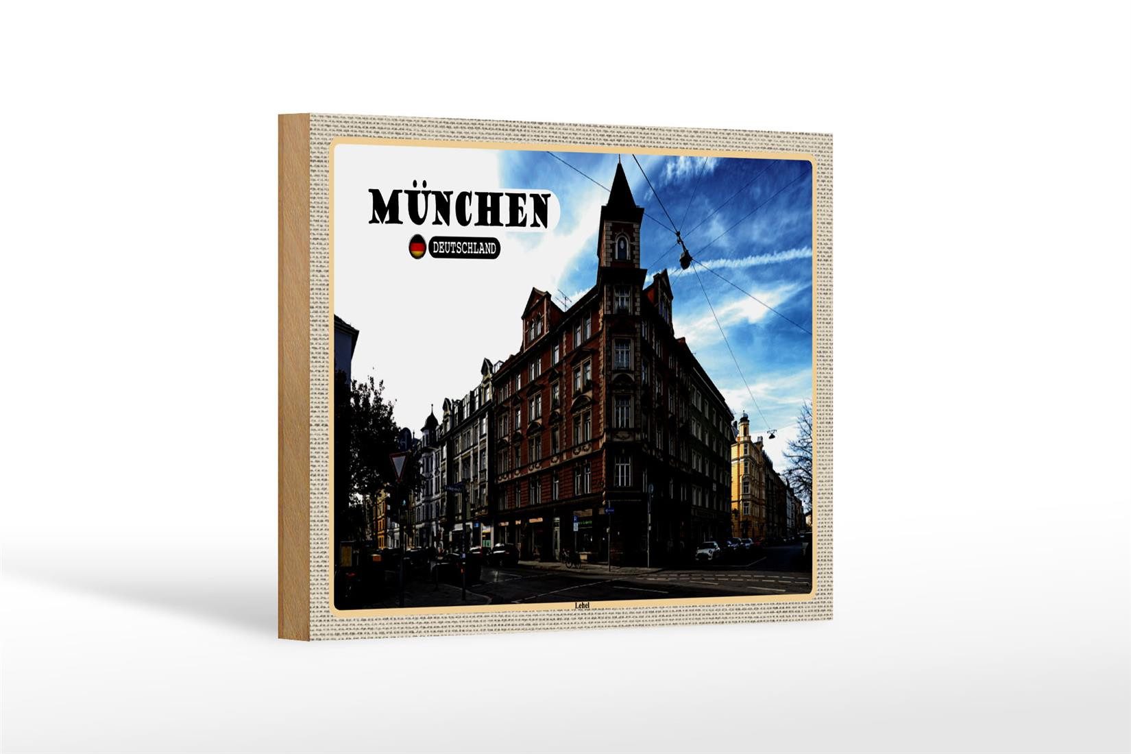 Holzbild Städte München Lehel Straße Stadt 18x12 cm