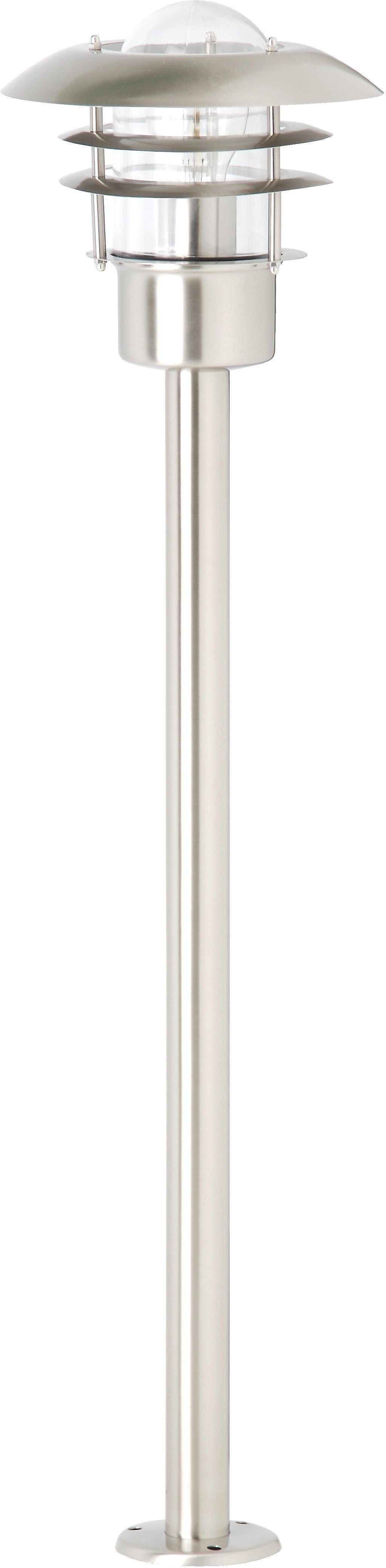 Brilliant Außen-Stehlampe TERRENCE, ohne Leuchtmittel, 90 cm Höhe, Ø 22 cm,  E27, IP44, Metall/Glas, edelstahl | Pollerleuchten