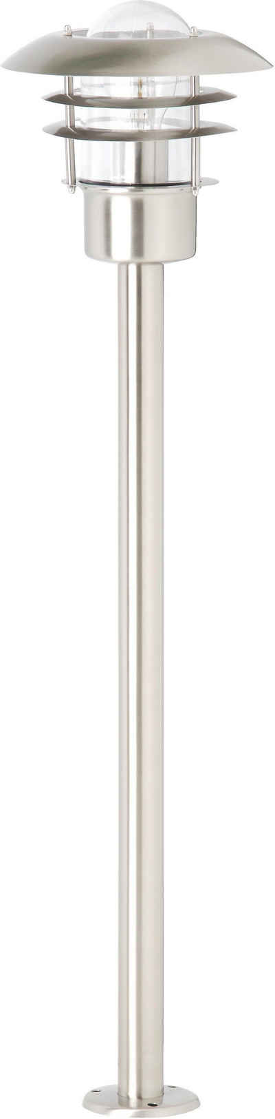 Brilliant Außen-Stehlampe TERRENCE, ohne Leuchtmittel, 90 cm Höhe, Ø 22 cm, E27, IP44, Metall/Glas, edelstahl