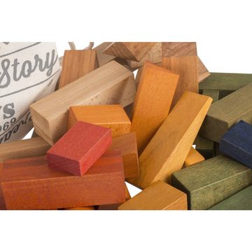 Woodenstory Spielbauklötze 50 Holzklötze XL Regenbogen im Baumwollsack