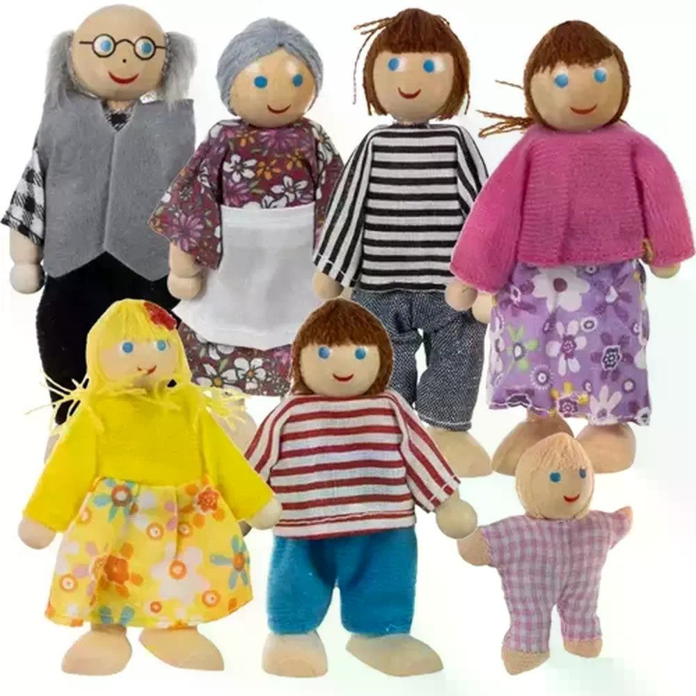 KRUZZEL Minipuppe Miniaturpuppen Holzpuppen (Spar-Set, 7-tlg., bewegliche Teile), ermöglichen vielfältige Spielsituationen mit mehr Realismus