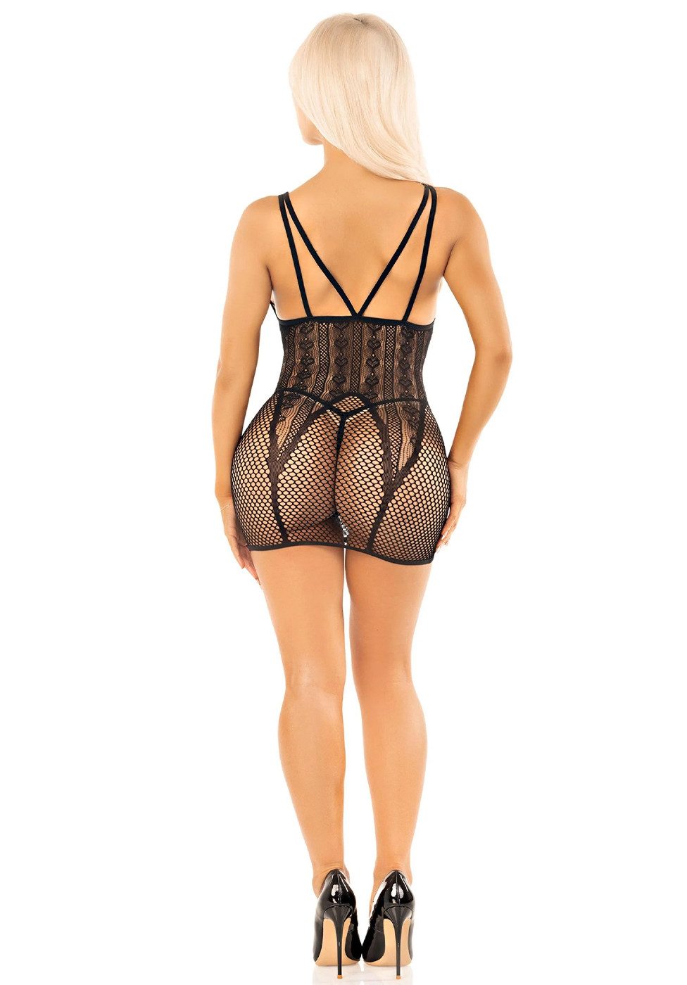 Leg Avenue Netzkleid Netz Mini-Kleid mit Herz-Muster - schwarz (1-tlg) feines Netzdesign