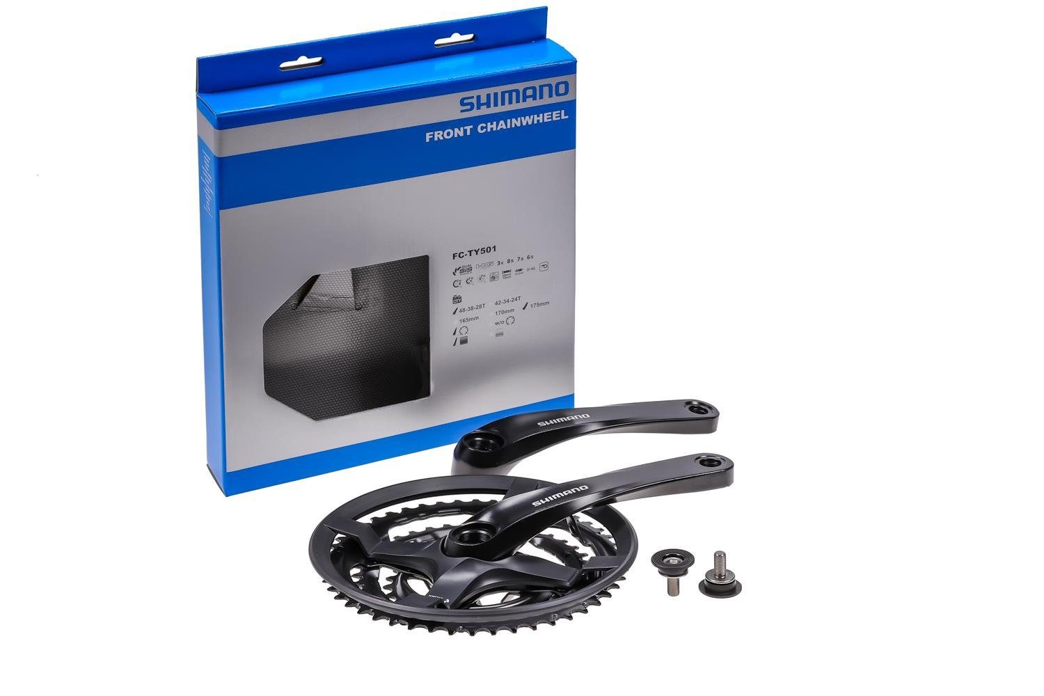Fahrradkurbel SHIMANO 3 fach Kurbel FC-TY501 Antrieb 48-38-28 Zähne 175mm Armlänge