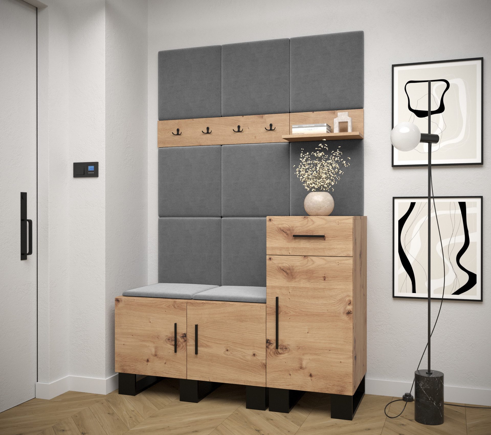 ABIKS MÖBEL Garderoben-Set ARTIN Set 5 Garderobe mit gepolsterten Paneelen, Industriell Design