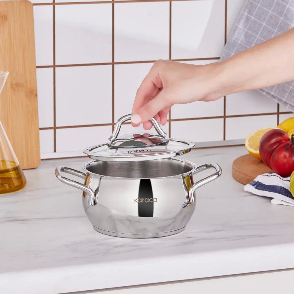 Karaca Kochtopf Karaca Emirgan Stahlpfanne Bratpfanne Edehlstahl Pfanne 14cm Silber