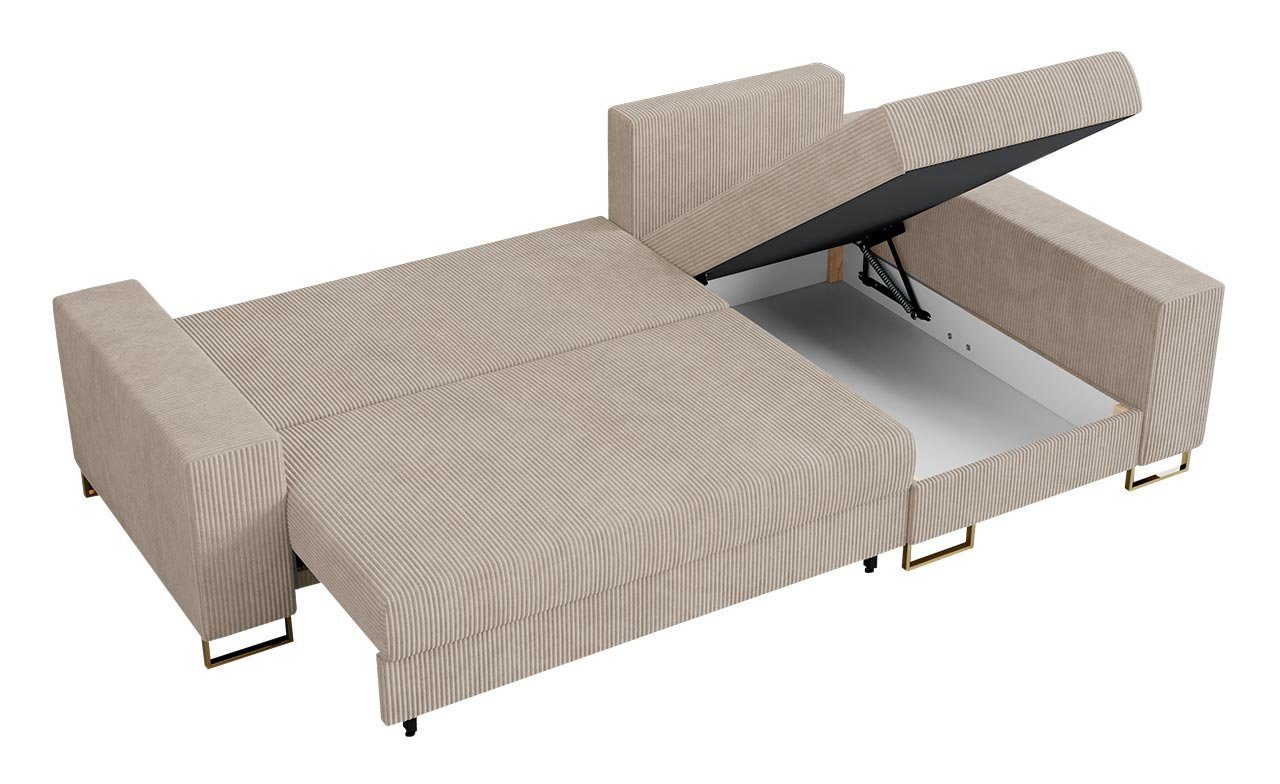 Lincoln mit Stil, Modern Ecksofa DORIAN, MKS Kissen L-Form Couch lose Schlaffunktion, Beige MÖBEL