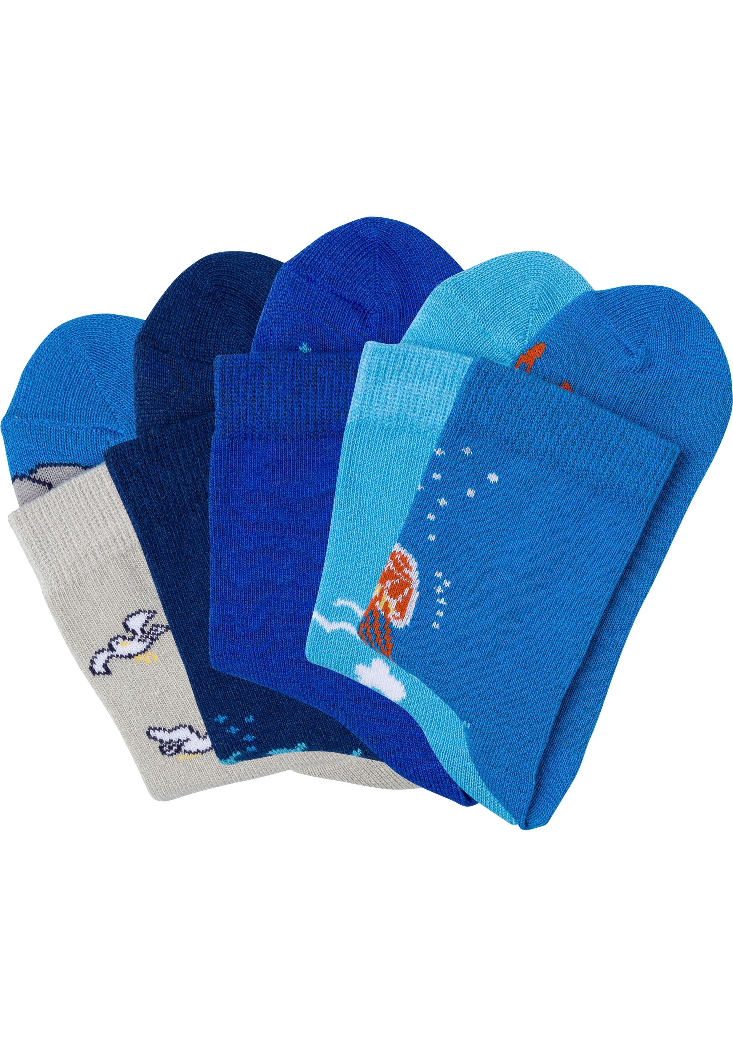 H.I.S Socken Lustige Kindersocken, Maritime unterschiedliche Designs (Packung, 5-Paar) mit Meeresmotiven, weicher Gummibund