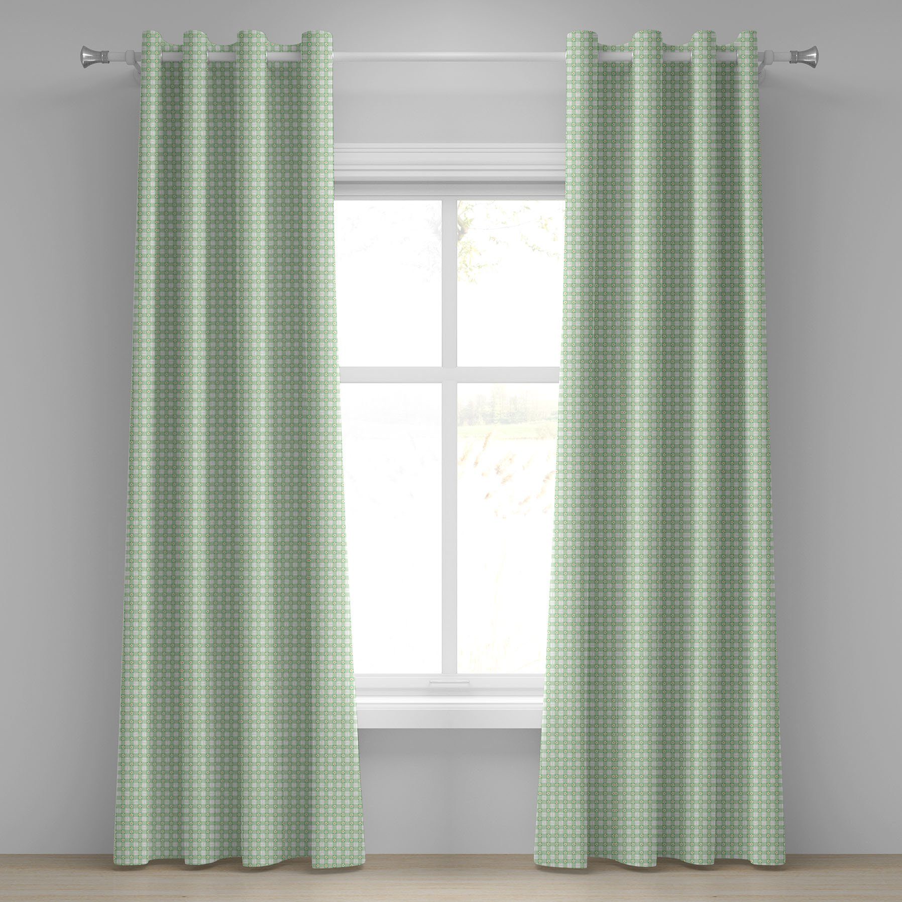 Gardine Dekorative 2-Panel-Fenstervorhänge für Schlafzimmer Wohnzimmer, Abakuhaus, Minzgrün Daisy Blütenblätter