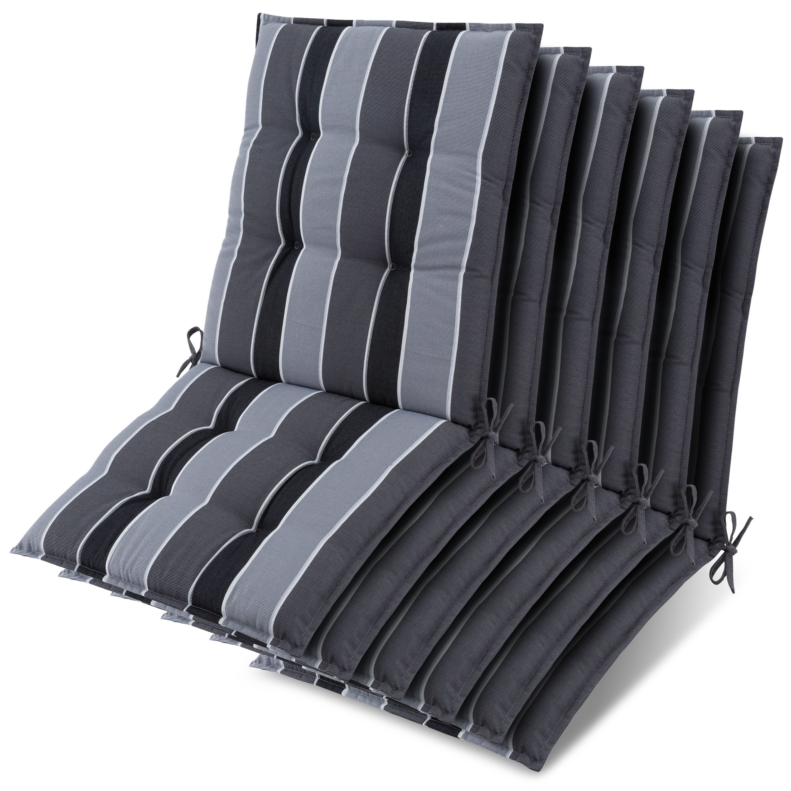 Beautissu Sitzauflage 6er Set Sun-NL Niederlehner Auflage 105x50x8cm Anthrazit-Gestreift, 8cm dick, rutschfest & robust – Befestigungsbänder, UV-Lichtechtheit 5