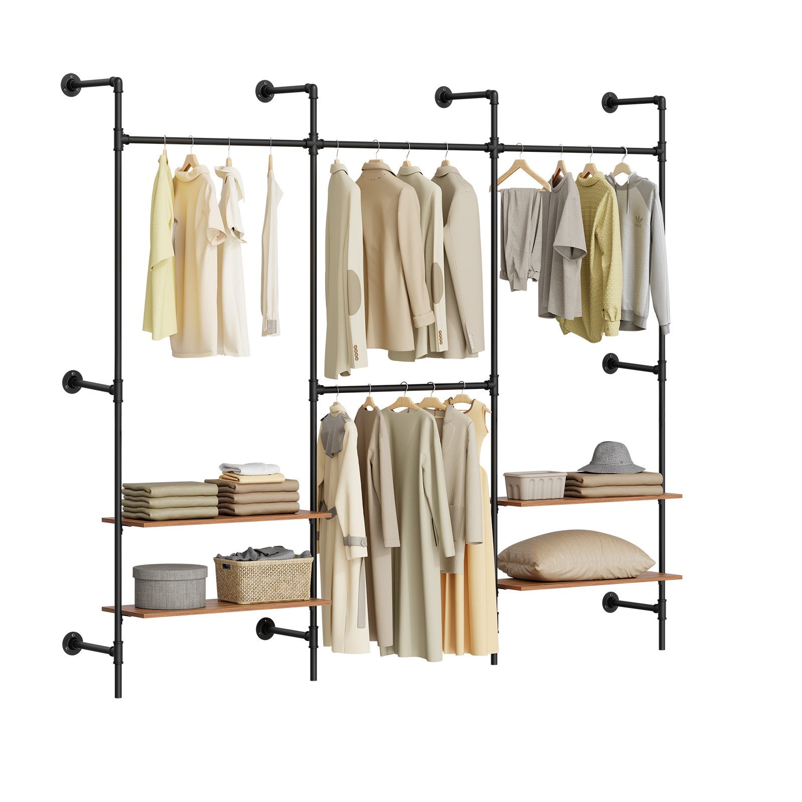 SoBuy Kleiderständer KLS18, Garderobenständer mit Kleiderstange Schuhablage, Kleiderschrank, Kleiderregal mit Kleiderstangen, 2-4 Ablagen, offener Kleiderschrank