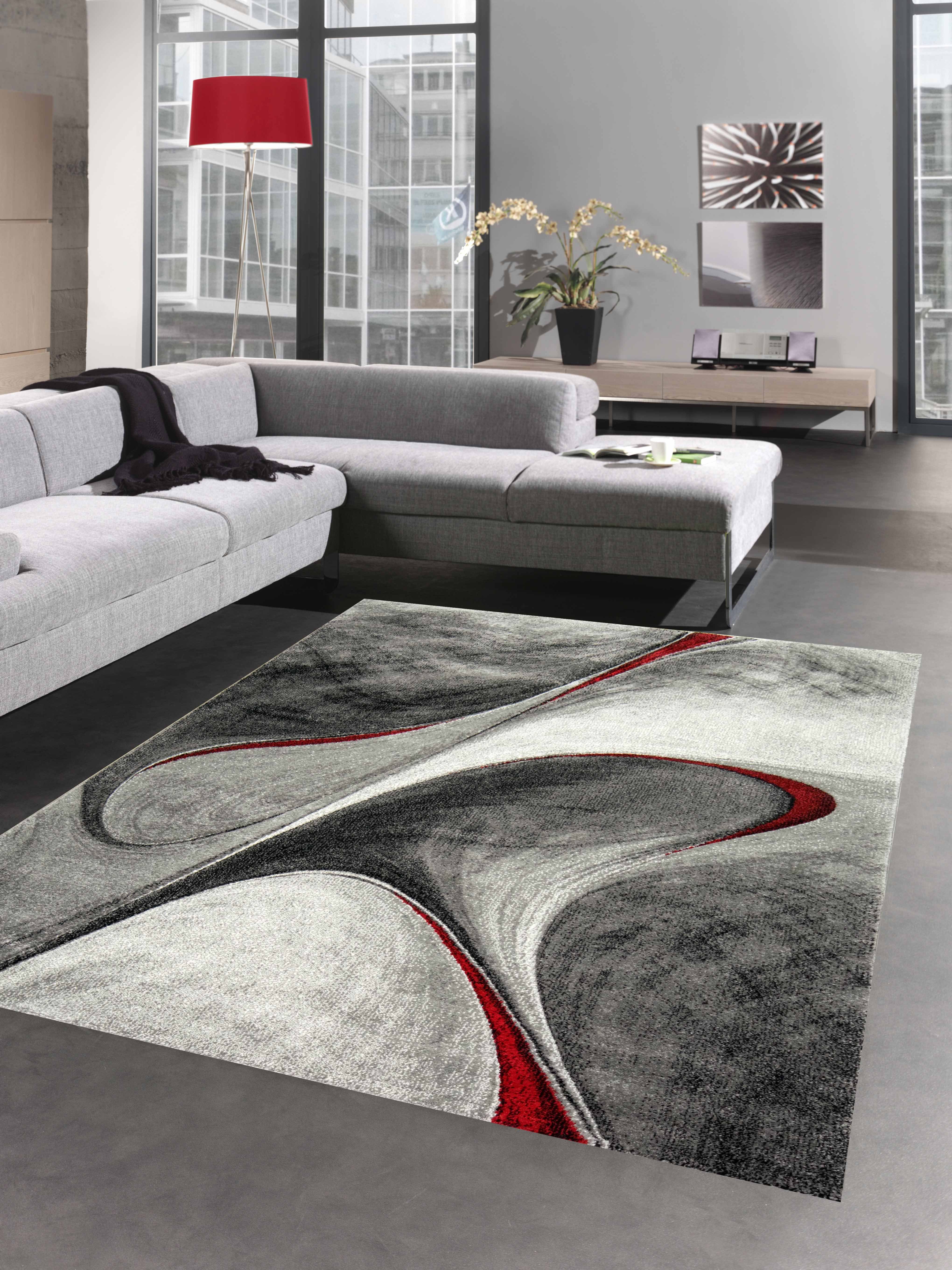 Teppich Teppich modern Wohnzimmerteppich abstrakt in grau rot