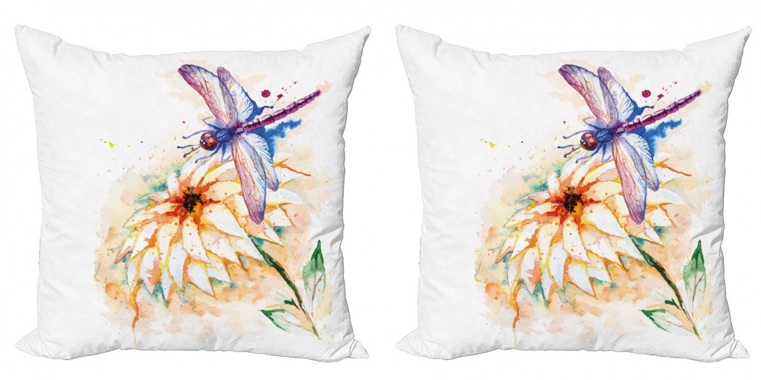 Modern (2 Stück), Accent Bloom Aquarell Digitaldruck, Doppelseitiger Libelle Abakuhaus Kissenbezüge Lily